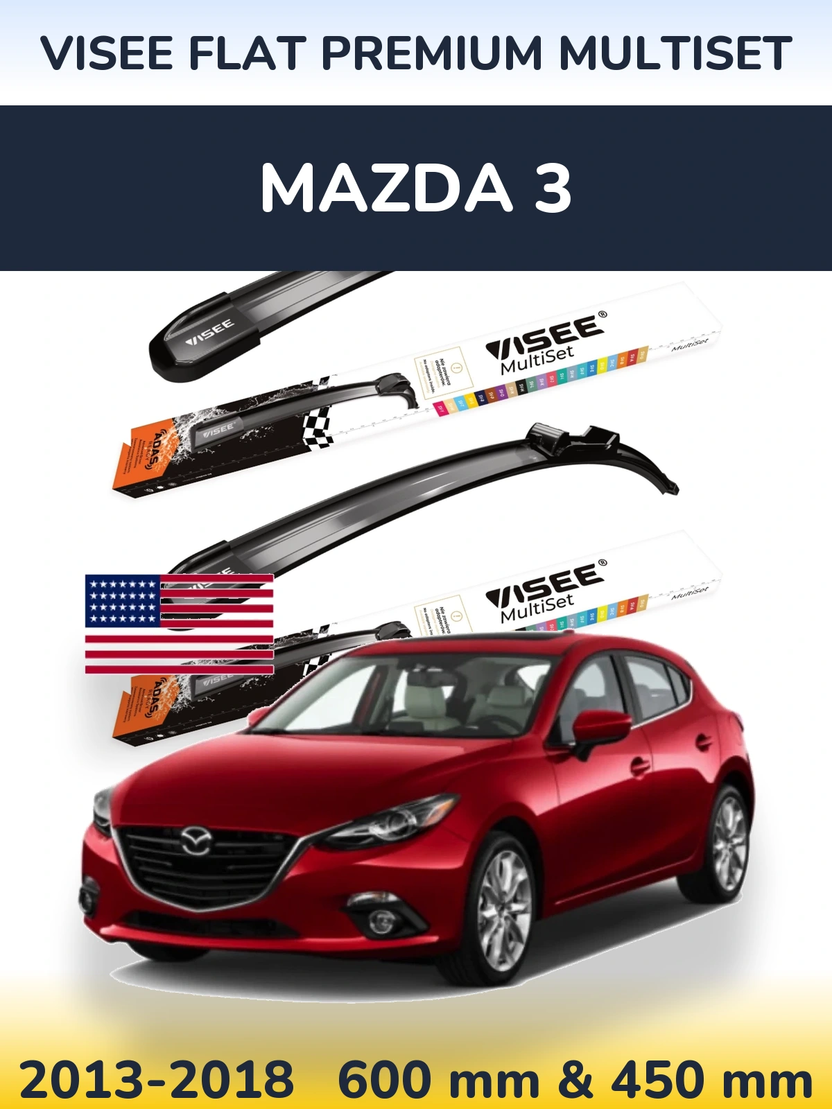 Комплект передніх щіток VISEE FLAT PREMIUM MultiSet 600 & 450 мм для Mazda 3 2013-2018