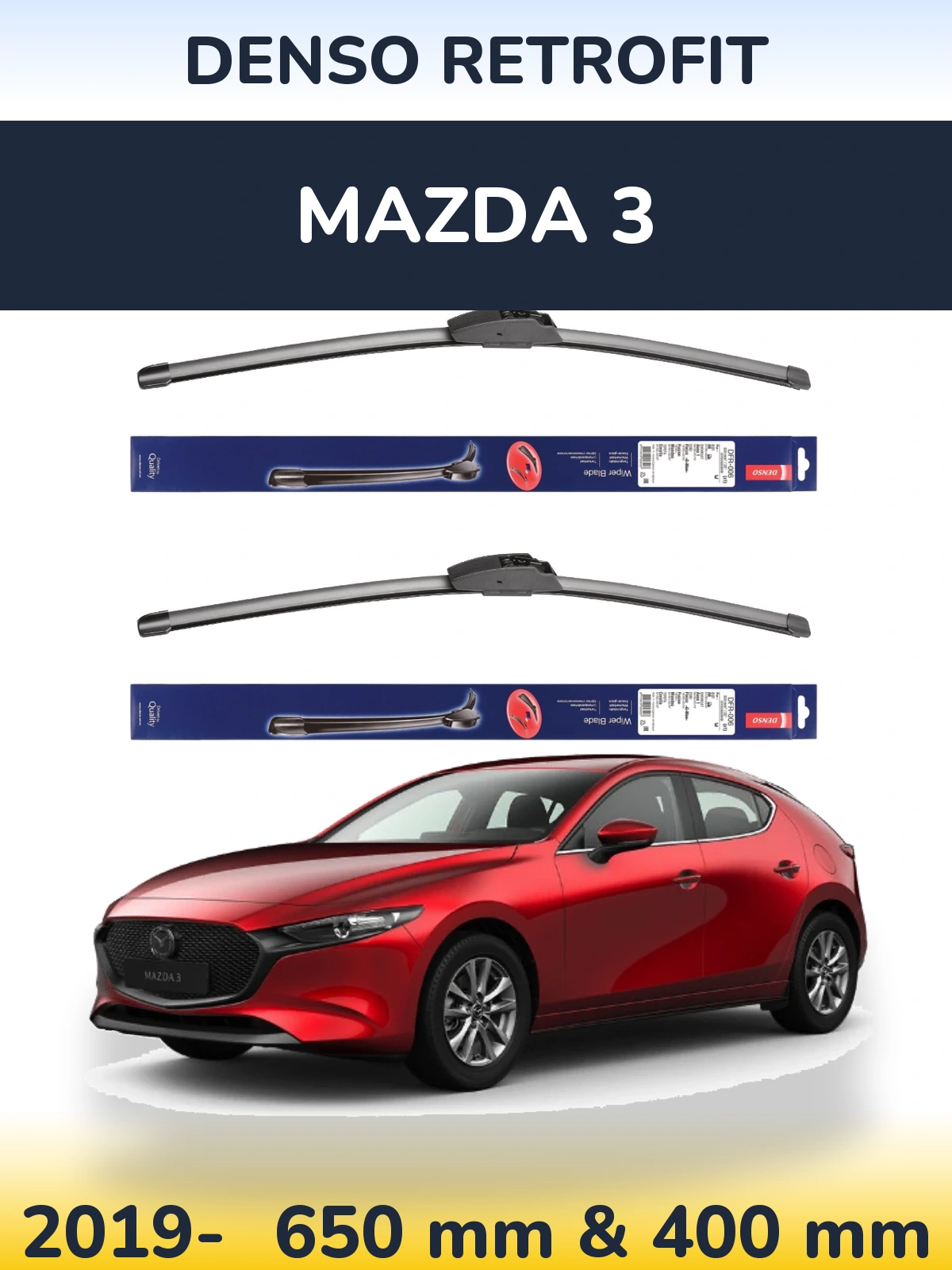 Комплект передних дворников Denso Retrofit 650 & 400 мм для Mazda 3 2019-2026