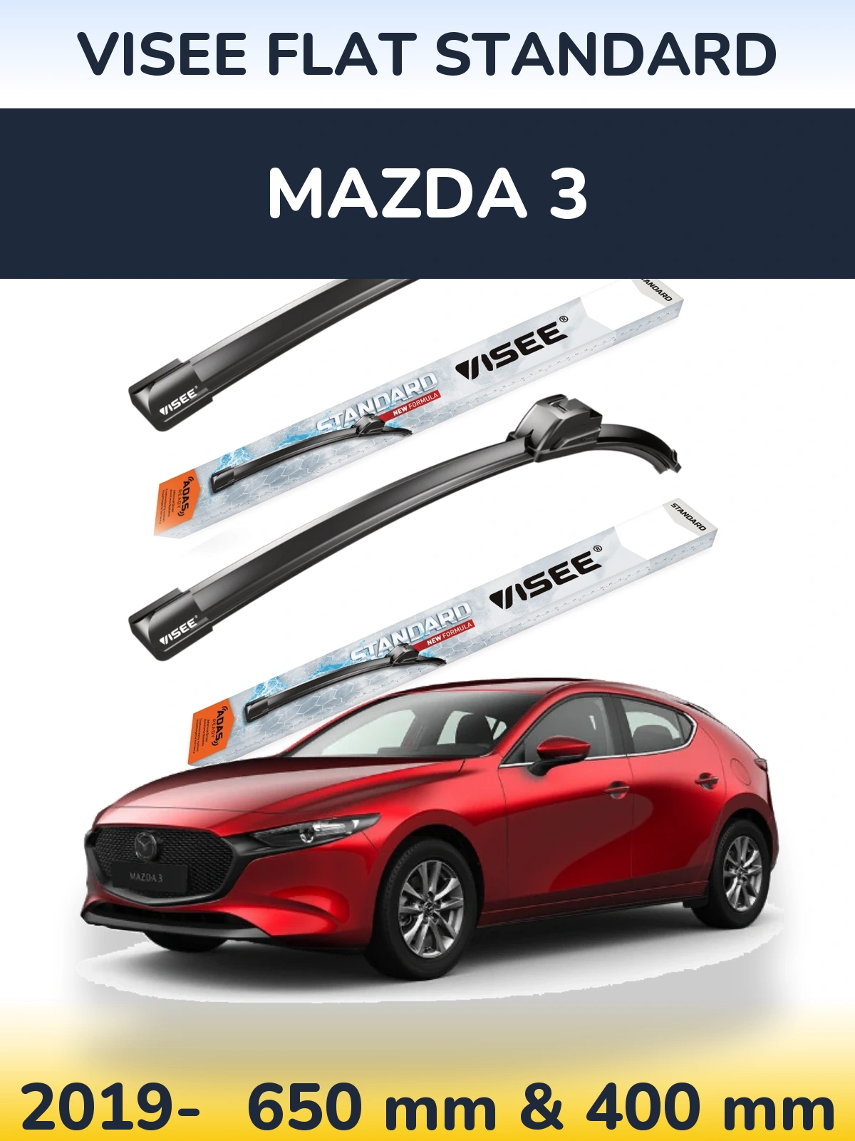 Комплект передних дворников VISEE FLAT STANDARD 650 & 400 мм для Mazda 3 2019-2026
