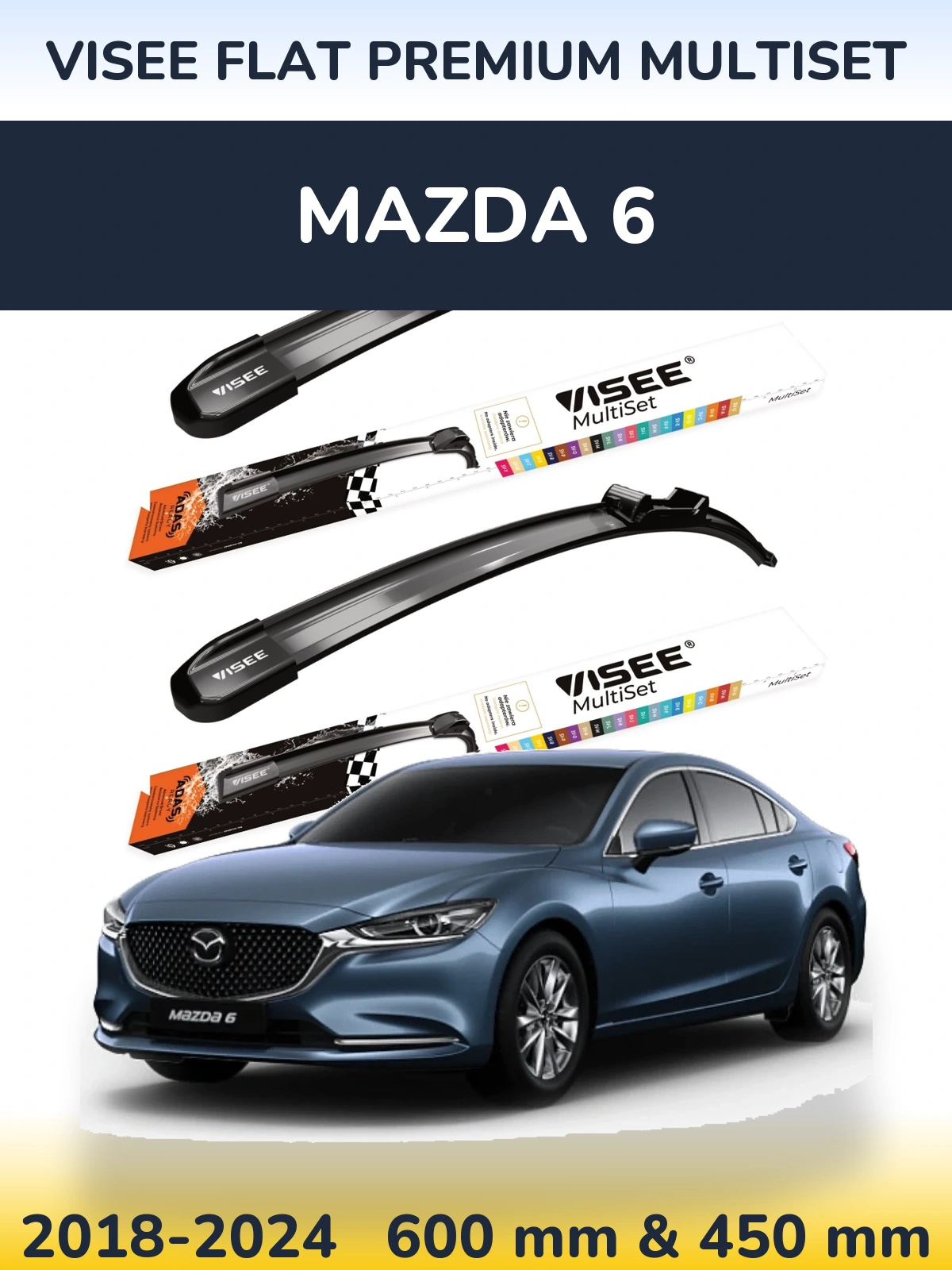 Front wiper blade set VISEE FLAT PREMIUM MultiSet 600 & 450 mm for Mazda 6 2018-2024