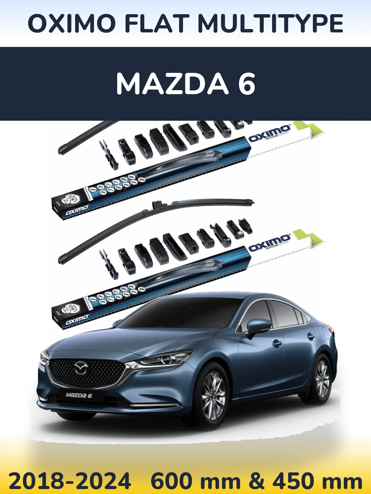 Front wiper blade set Oximo Flat MultiTypee 600 & 450 mm for Mazda 6 2018-2024
