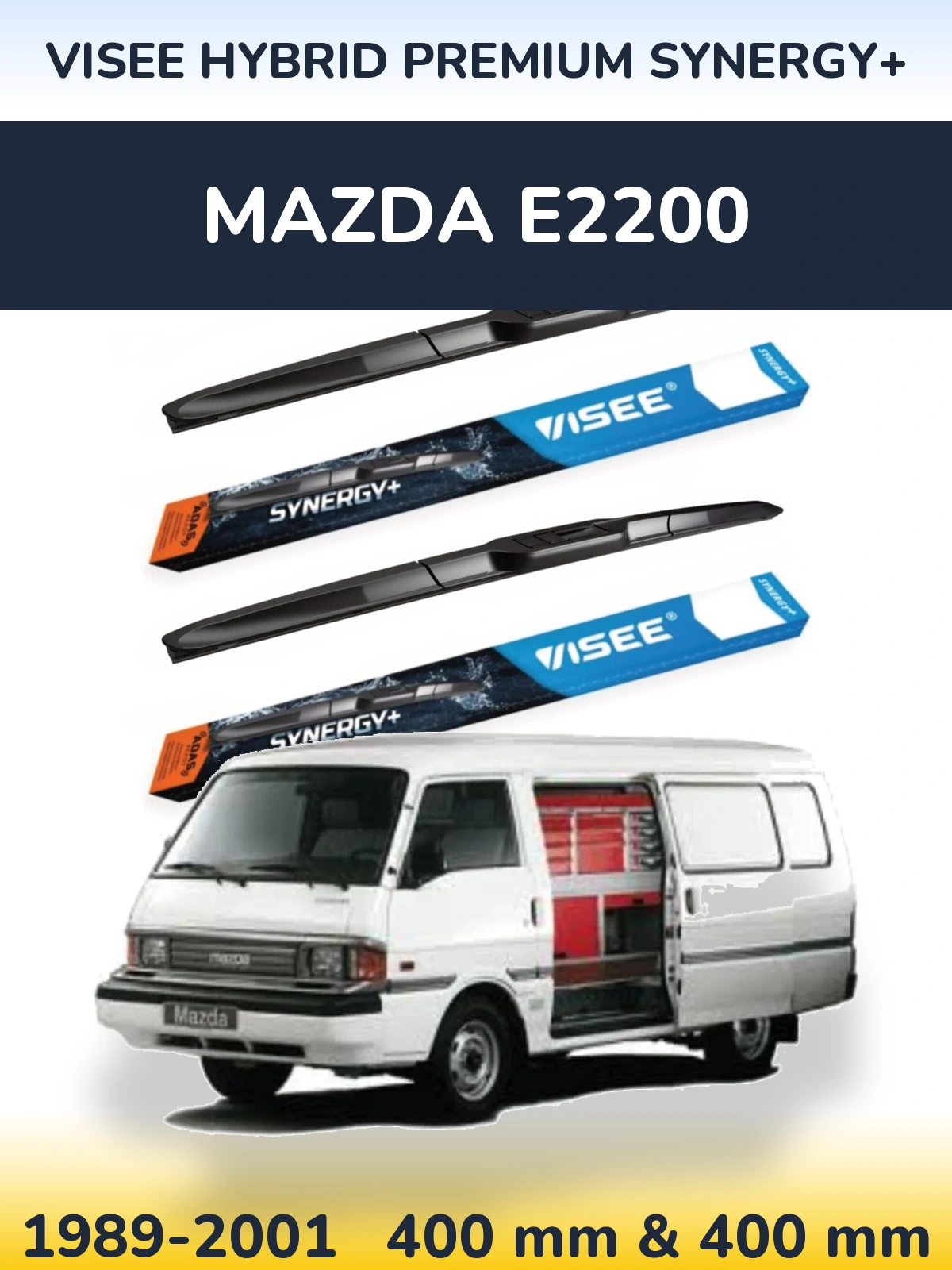 Front wiper blade set VISEE HYBRID PREMIUM SYNERGY+ 400 & 400 mm for Mazda E2200 1989-2001