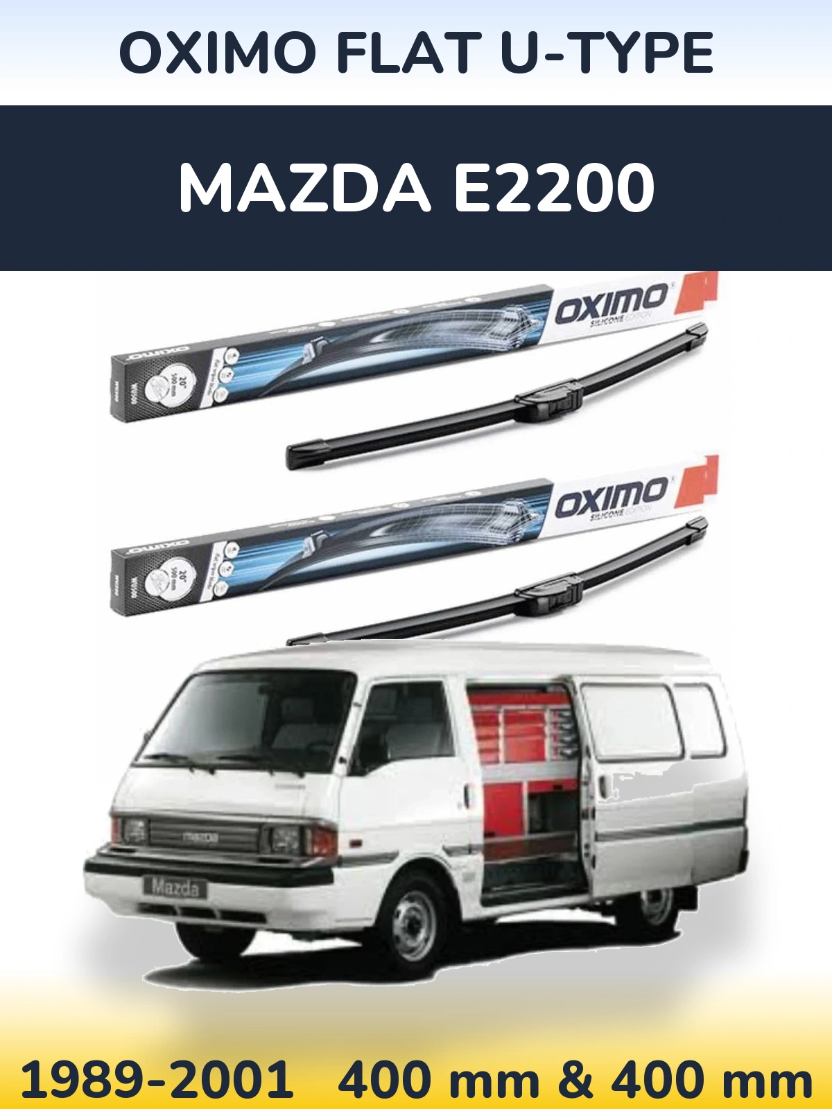Front wiper blade set Oximo Flat U-type 400 & 400 mm for Mazda E2200 1989-2001
