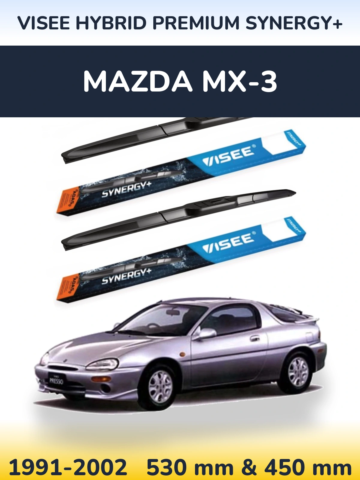 Комплект передніх щіток VISEE HYBRID PREMIUM SYNERGY+ 530 & 450 мм для Mazda MX-3 1991-2002