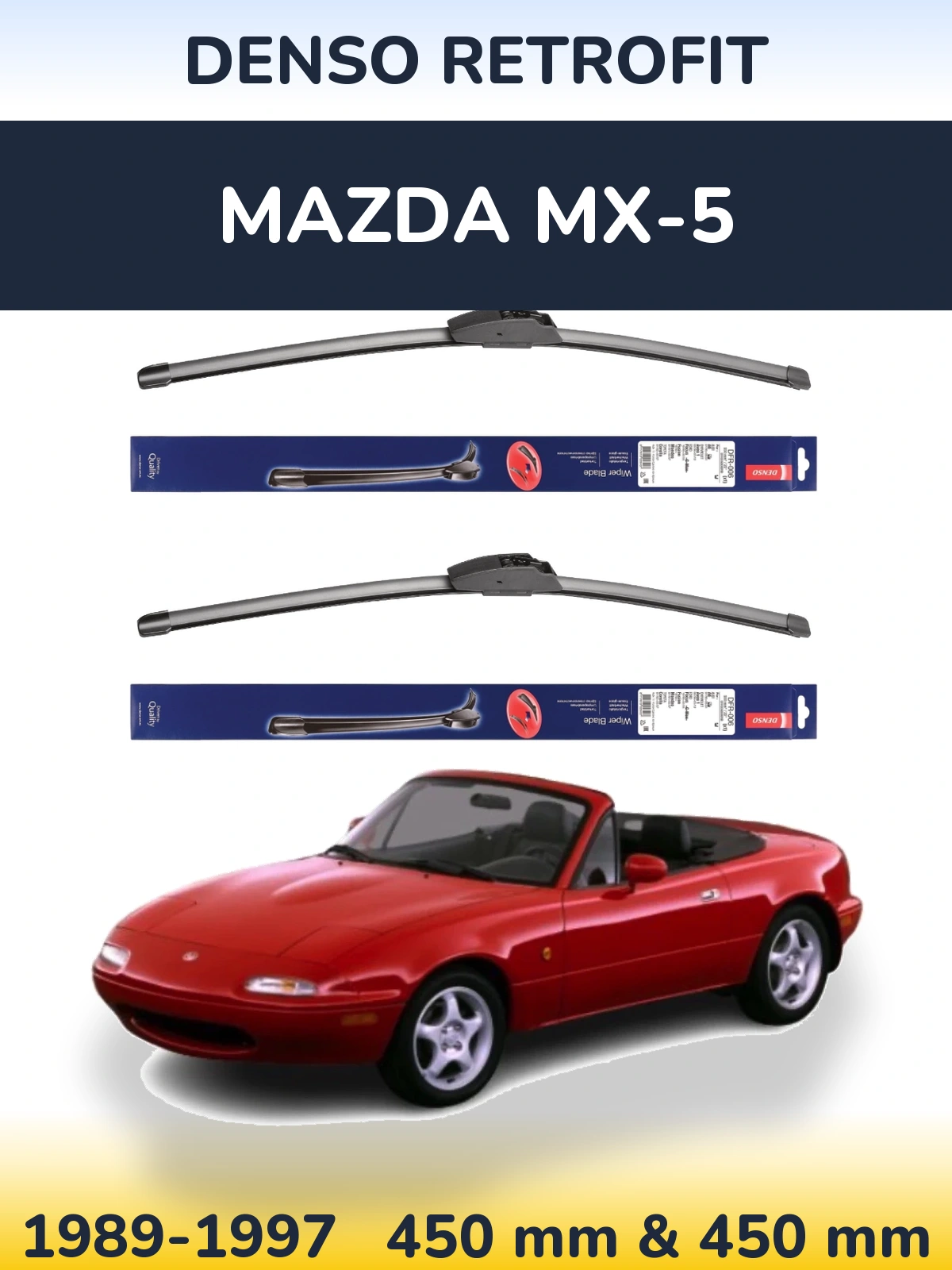 Front wiper blade set Denso Retrofit 450 & 450 mm for Mazda MX-5 1989-1997