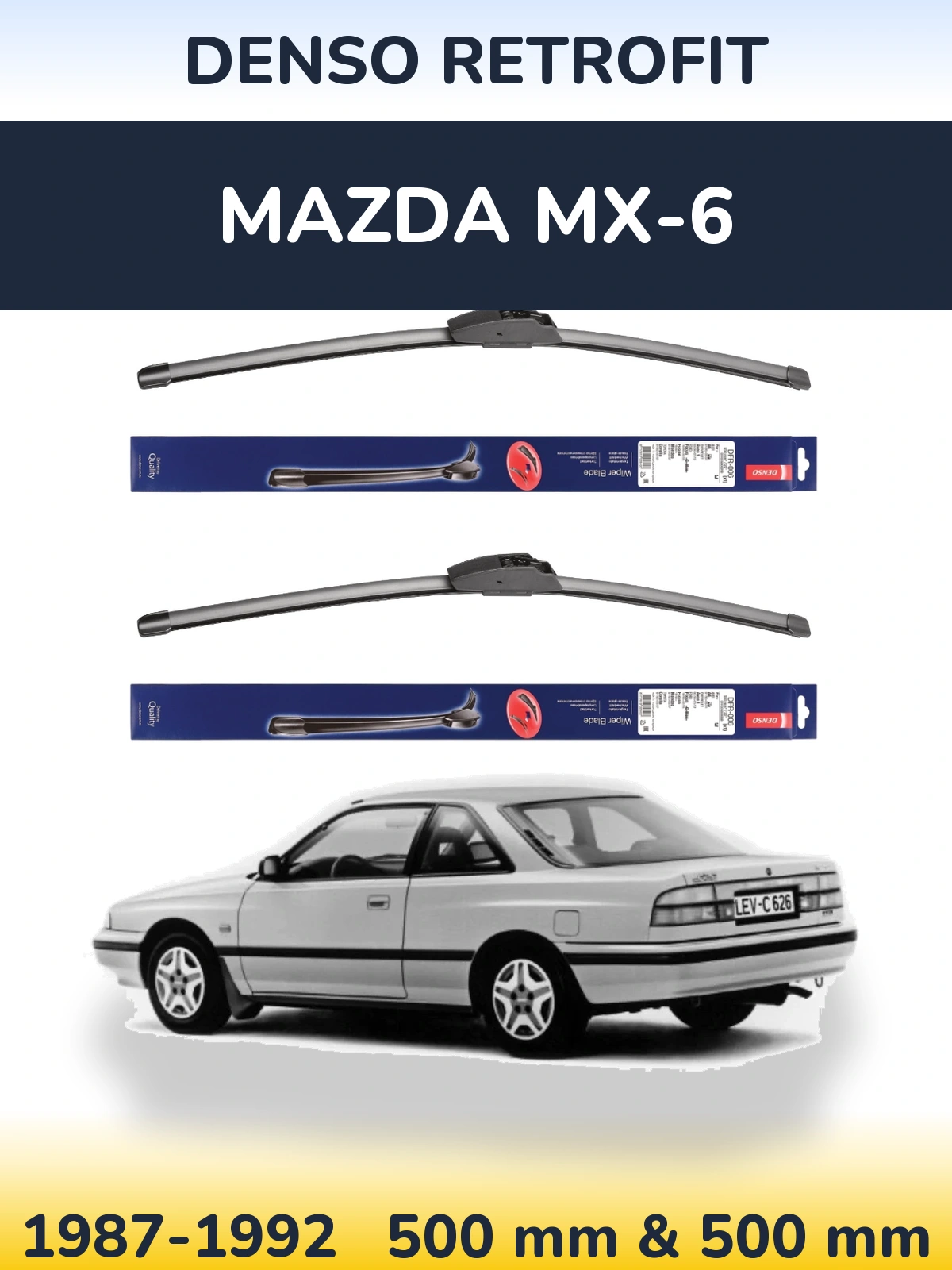 Front wiper blade set Denso Retrofit 500 & 500 mm for Mazda MX-6 1987-1992