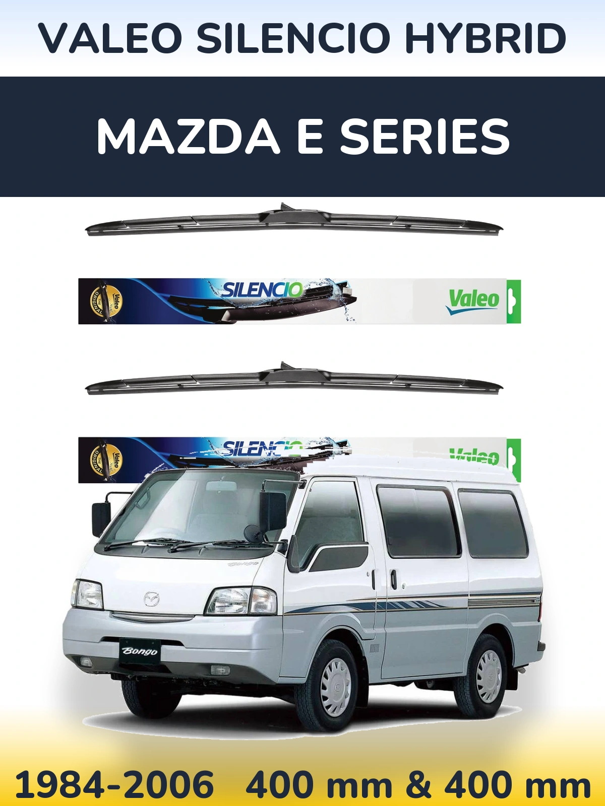 Front wiper blade set Valeo Silencio Hybrid 400 & 400 mm for Mazda E Series 1984-2006