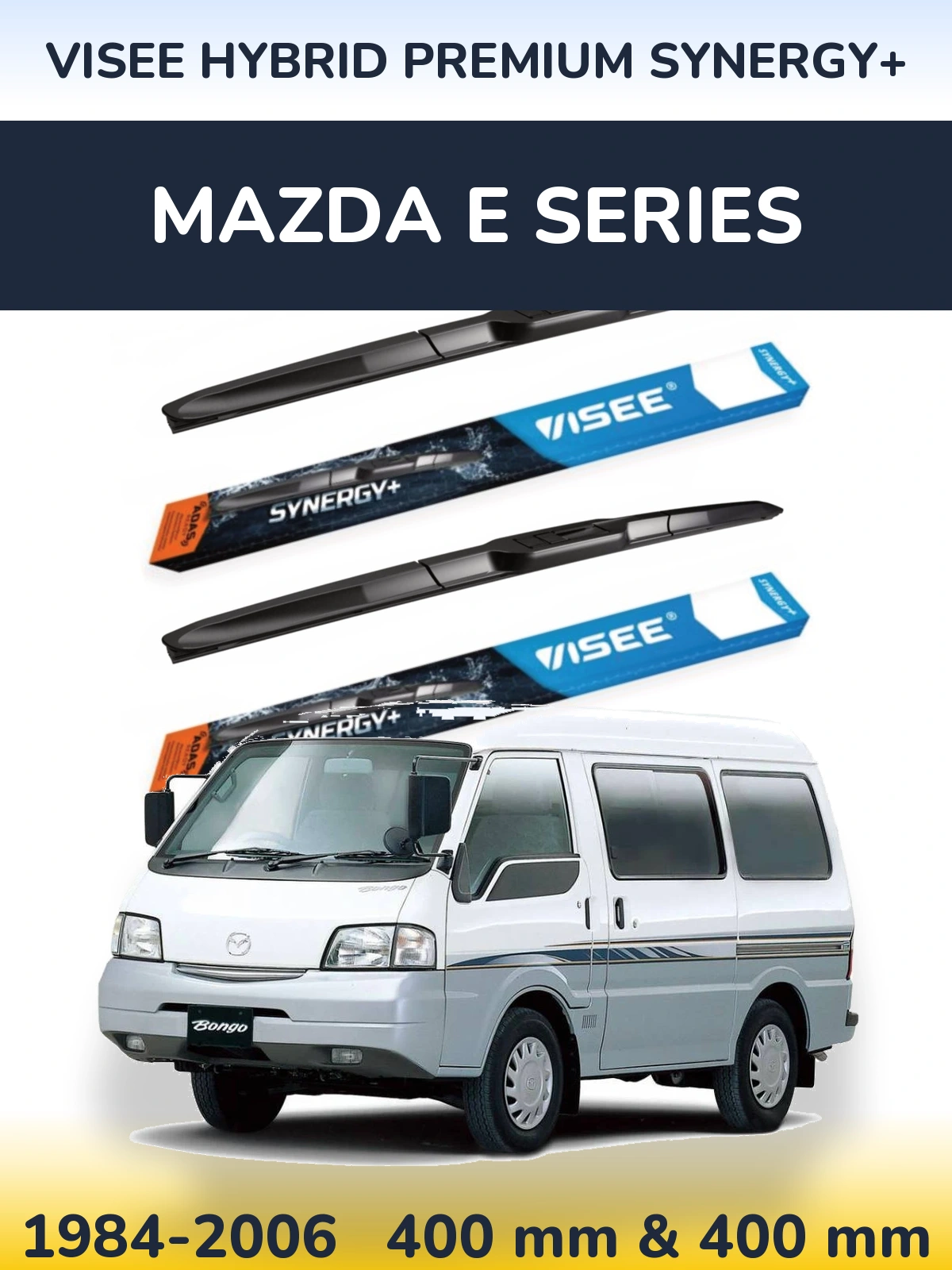 Front wiper blade set VISEE HYBRID PREMIUM SYNERGY+ 400 & 400 mm for Mazda E Series 1984-2006