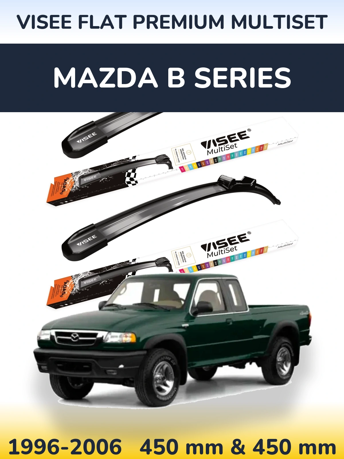 Front wiper blade set VISEE FLAT PREMIUM MultiSet 450 & 450 mm for Mazda B Series 1996-2006