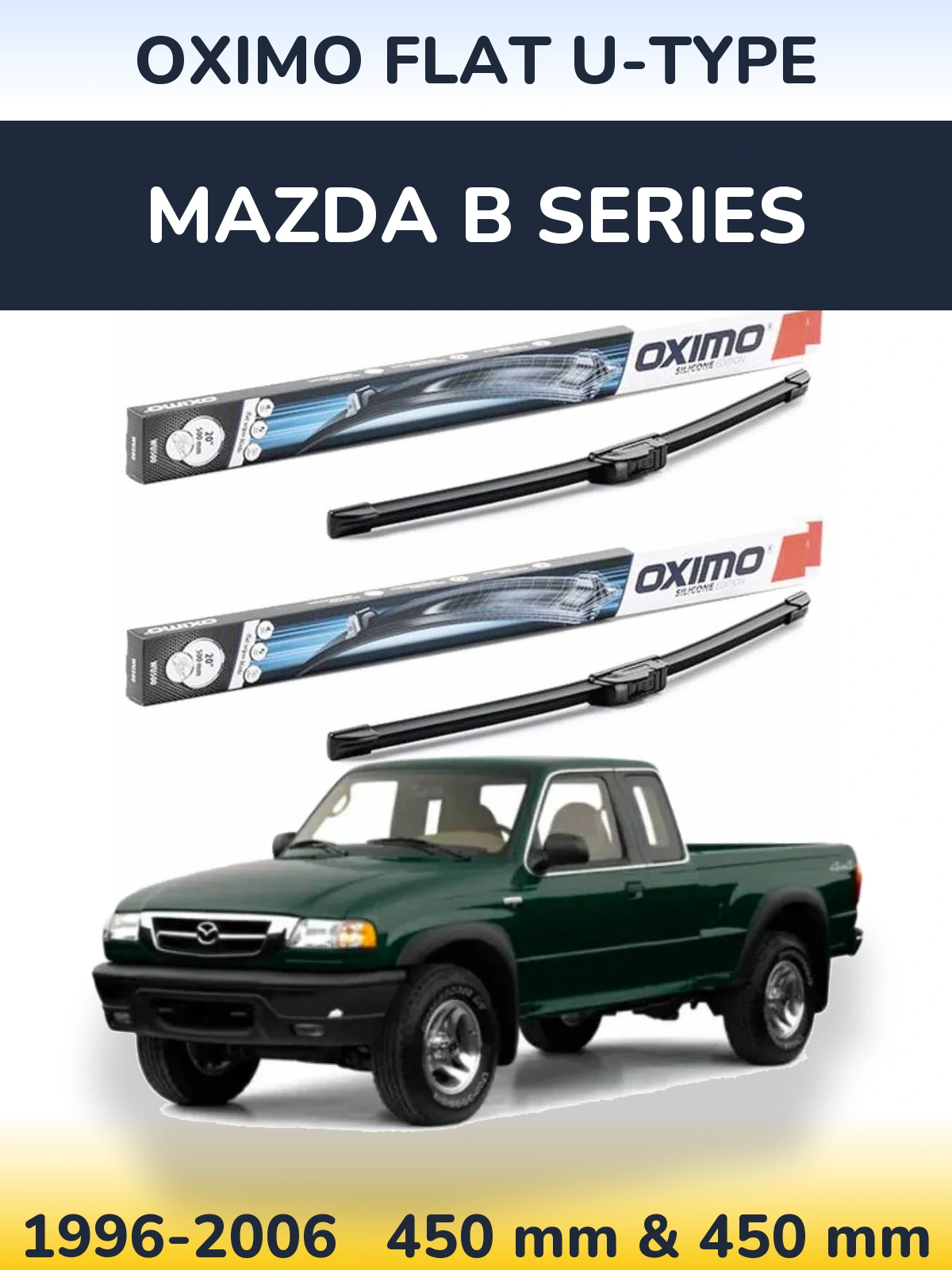 Комплект передних дворников Oximo Flat U-type 450 & 450 мм для Mazda B Series 1996-2006