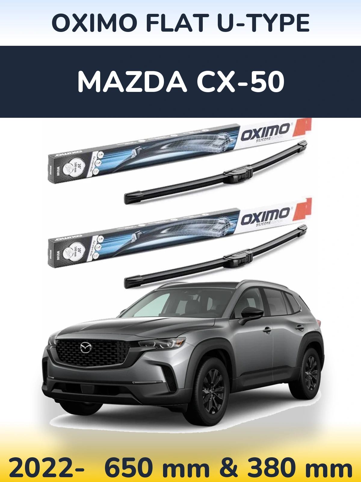 Комплект передніх щіток Oximo Flat U-type 650 & 380 мм для Mazda CX-50 2022-2026