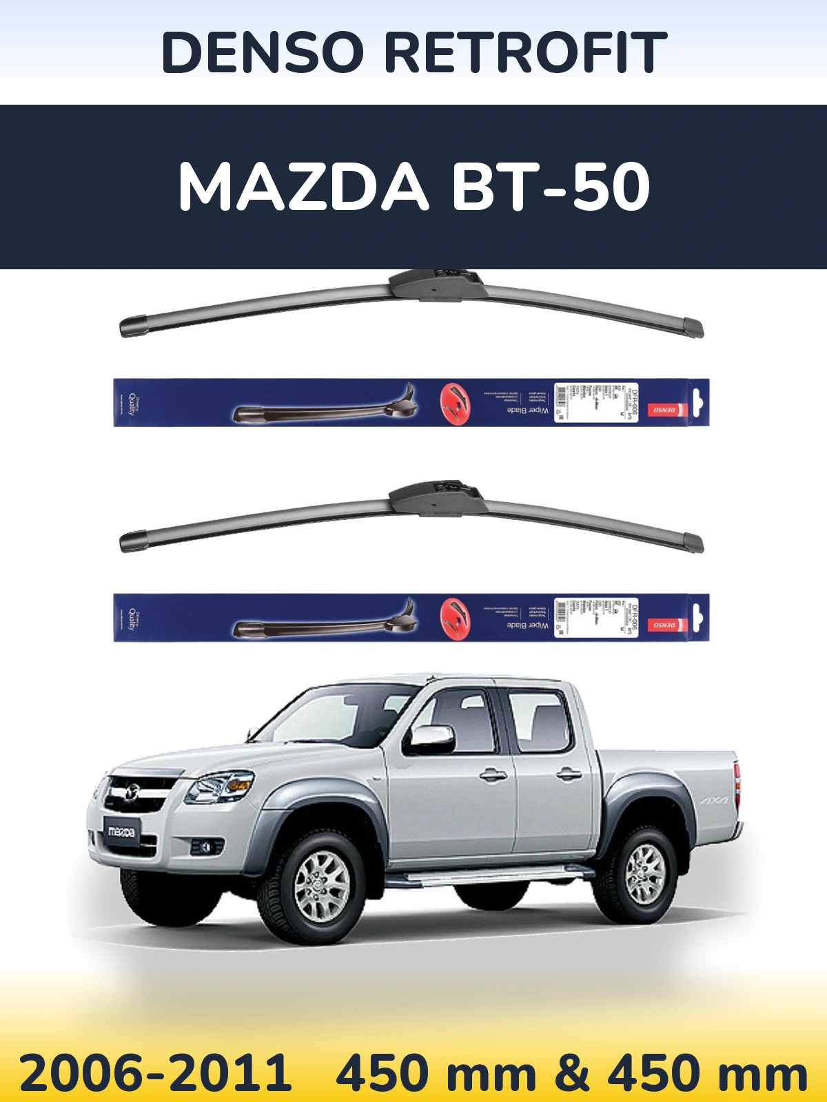 Front wiper blade set Denso Retrofit 450 & 450 mm for Mazda BT-50 2006-2011