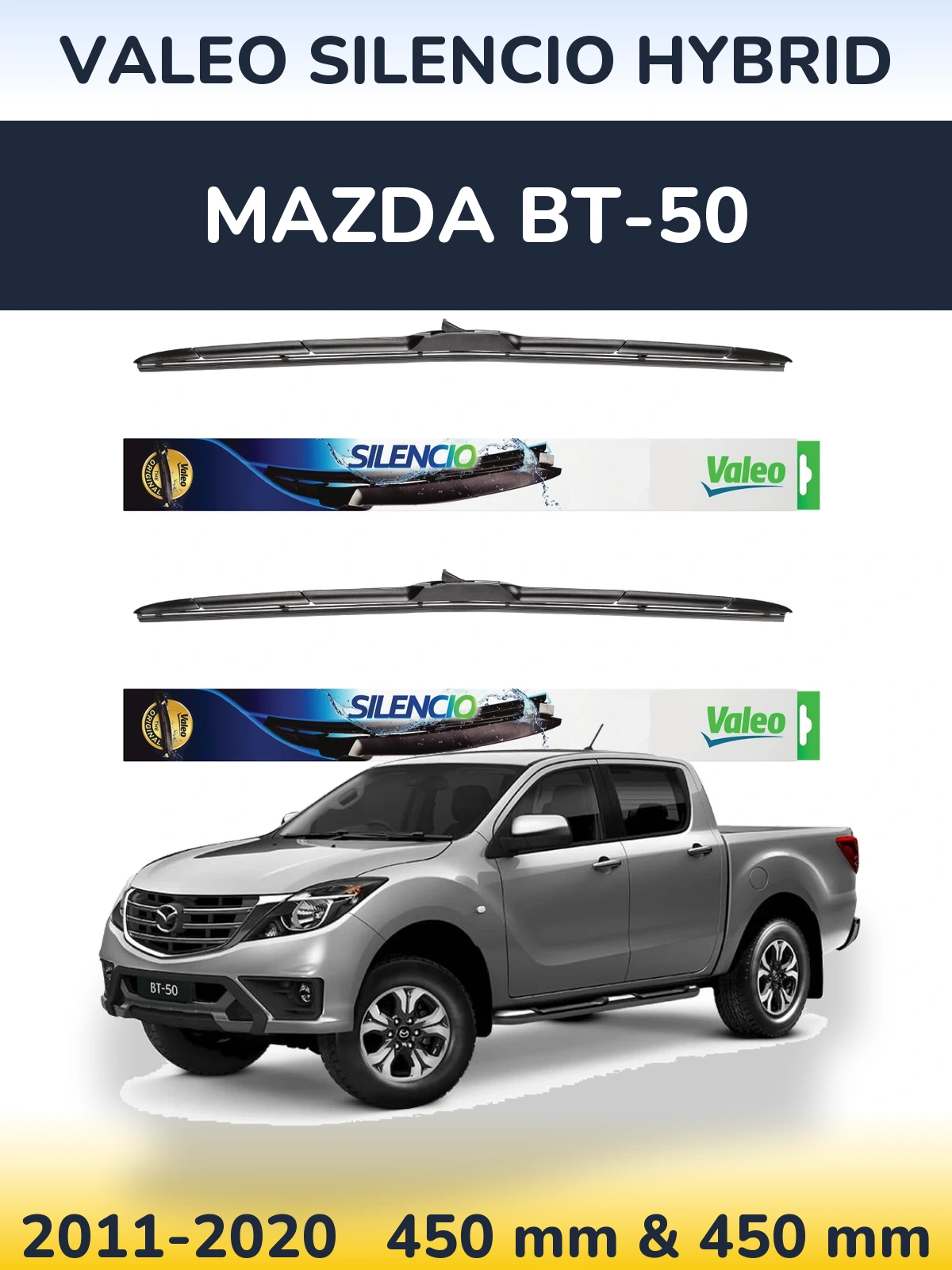 Комплект передних дворников Valeo Silencio Hybrid 450 & 450 мм для Mazda BT-50 2011-2020