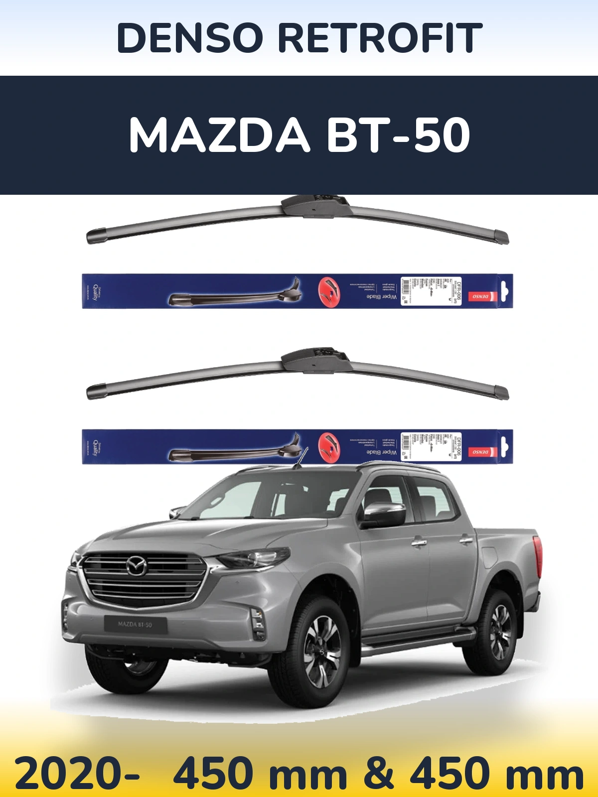 Front wiper blade set Denso Retrofit 450 & 450 mm for Mazda BT-50 2020-2026