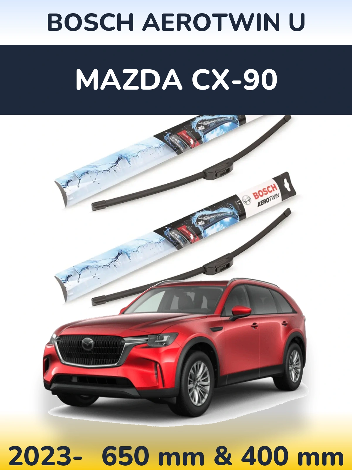 Комплект передних дворников BOSCH AeroTwin U 650 & 400 мм для Mazda CX-90 2023-2026