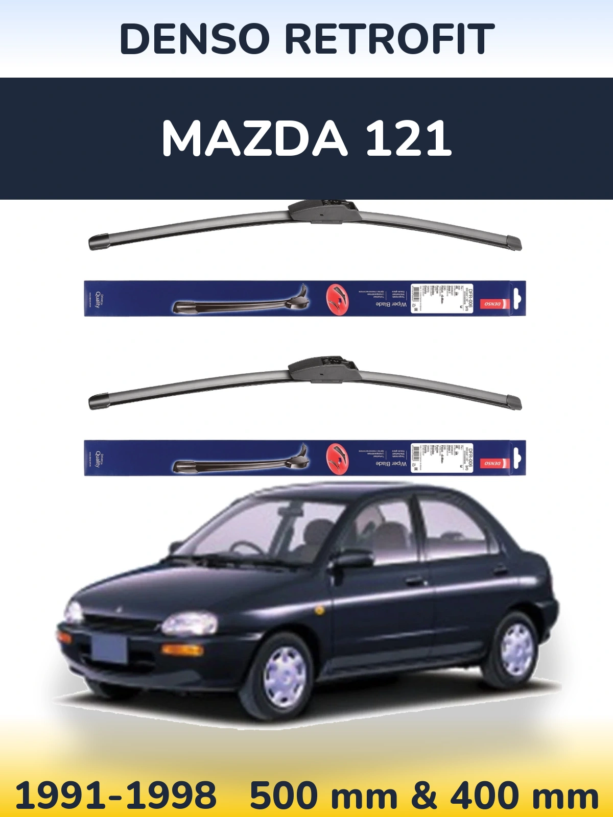 Front wiper blade set Denso Retrofit 500 & 400 mm for Mazda 121 1991-1998