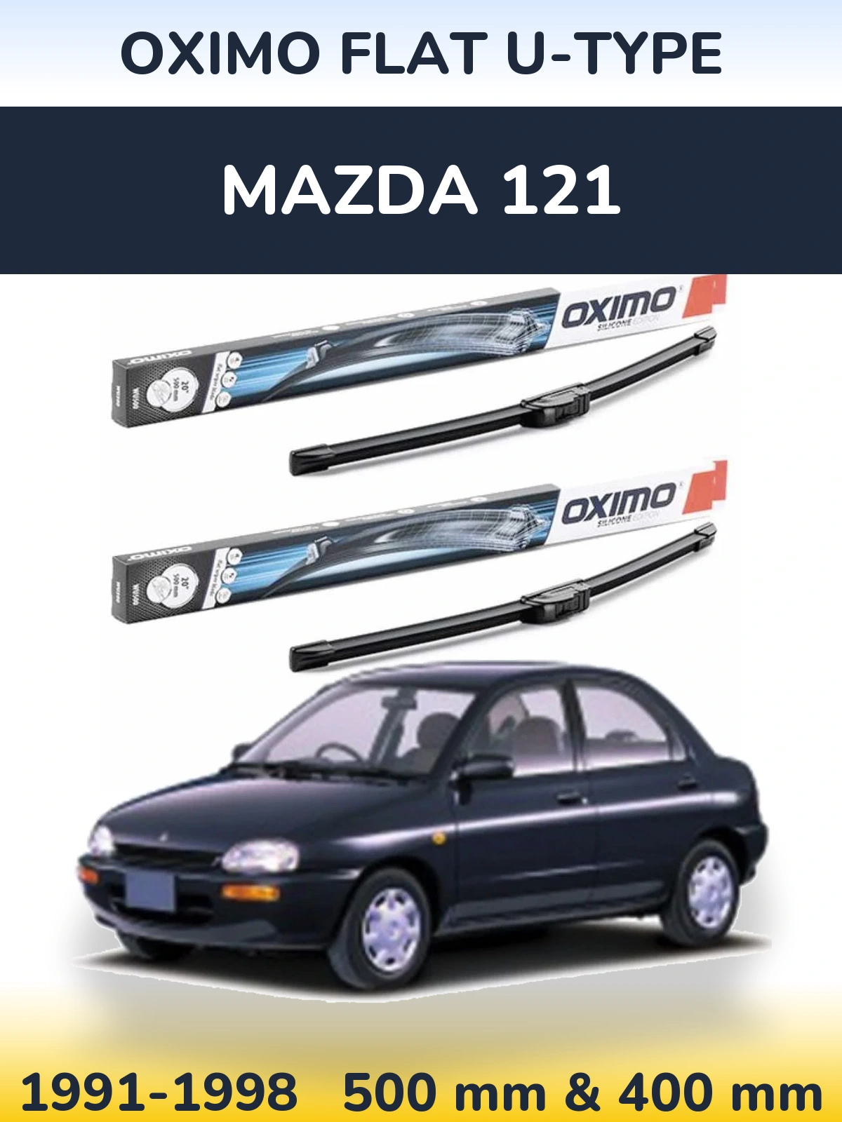 Front wiper blade set Oximo Flat U-type 500 & 400 mm for Mazda 121 1991-1998