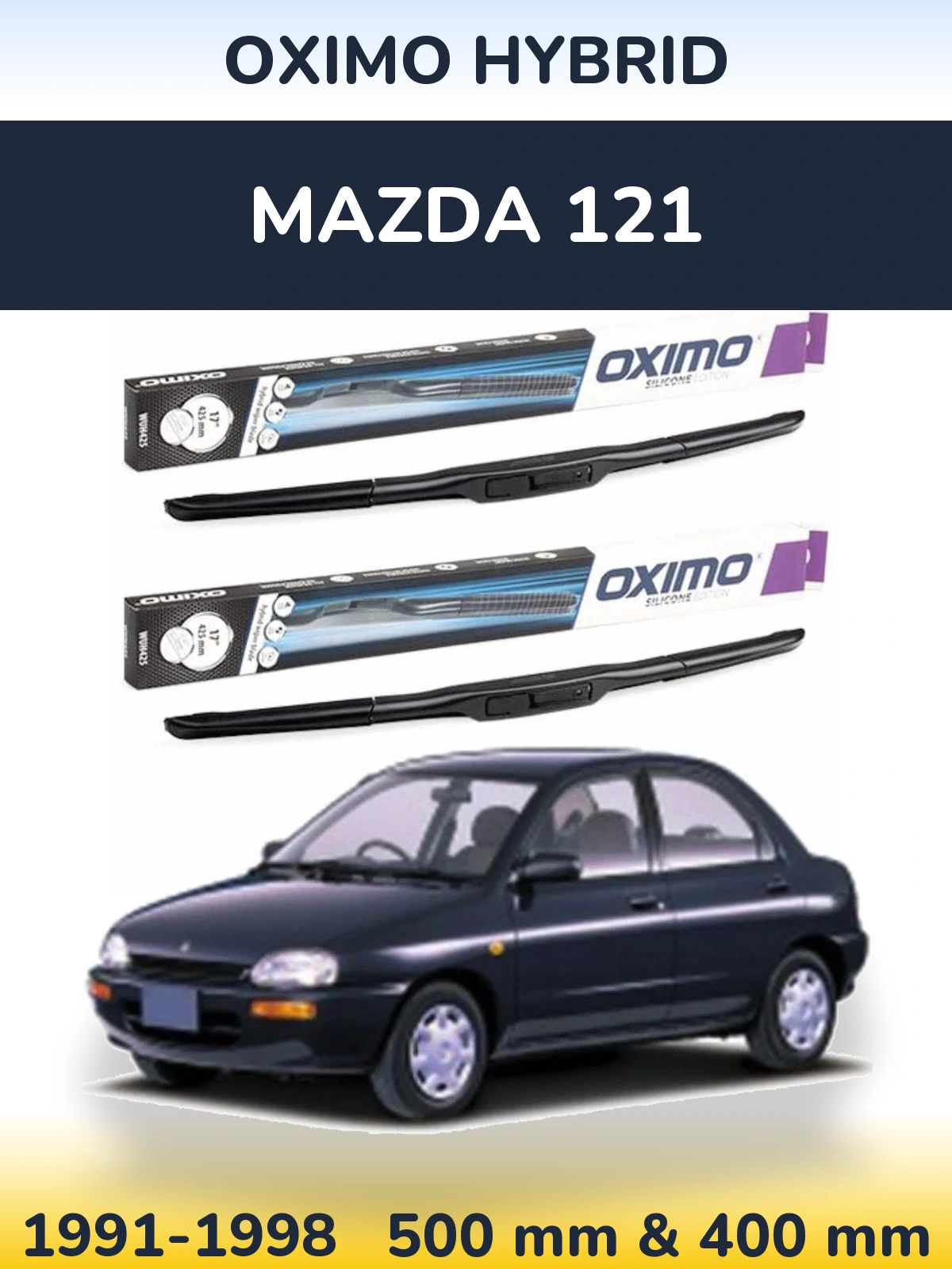 Front wiper blade set Oximo Hybrid 500 & 400 mm for Mazda 121 1991-1998