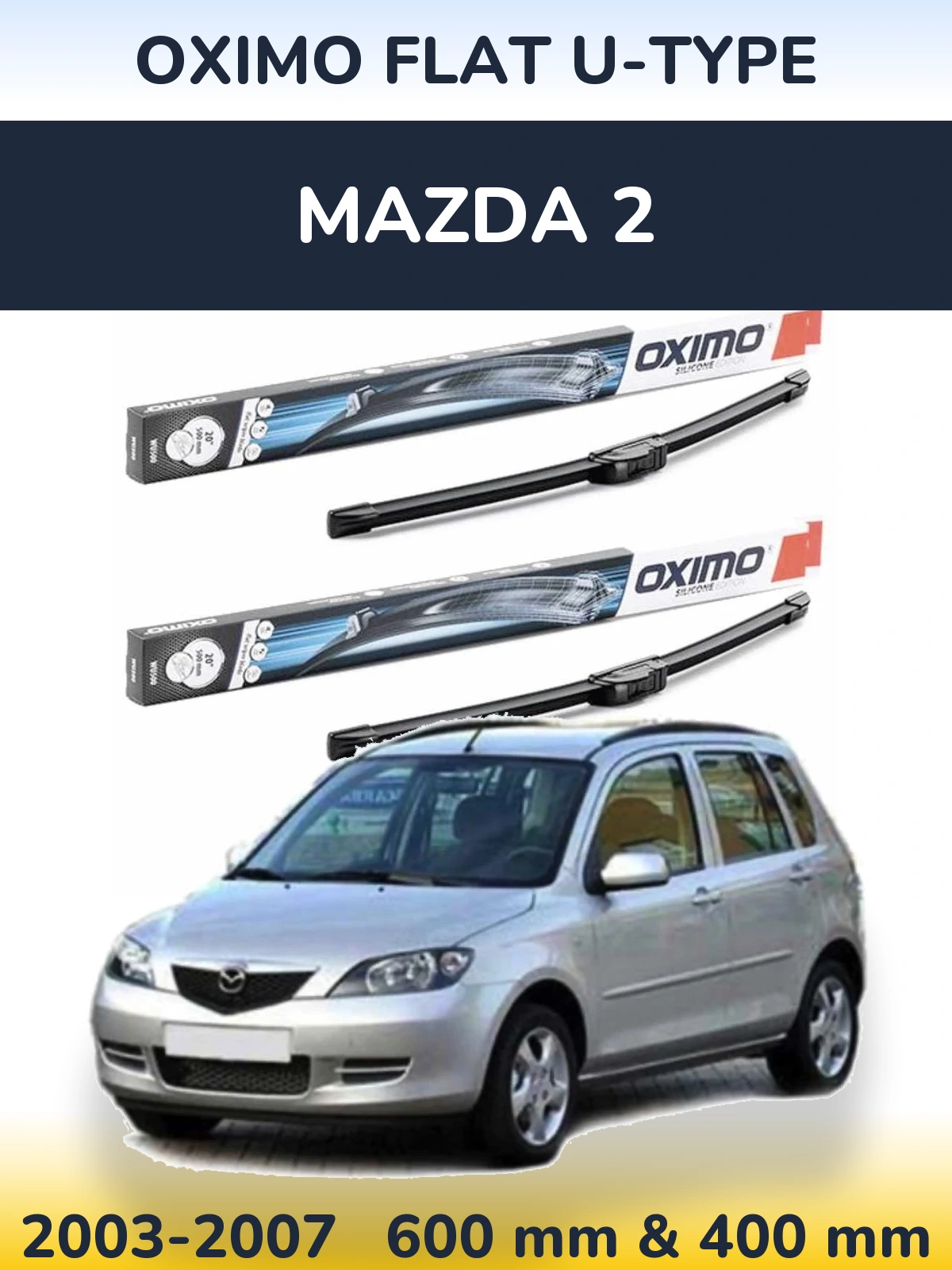 Комплект передних дворников Oximo Flat U-type 600 & 400 мм для Mazda 2 2003-2007
