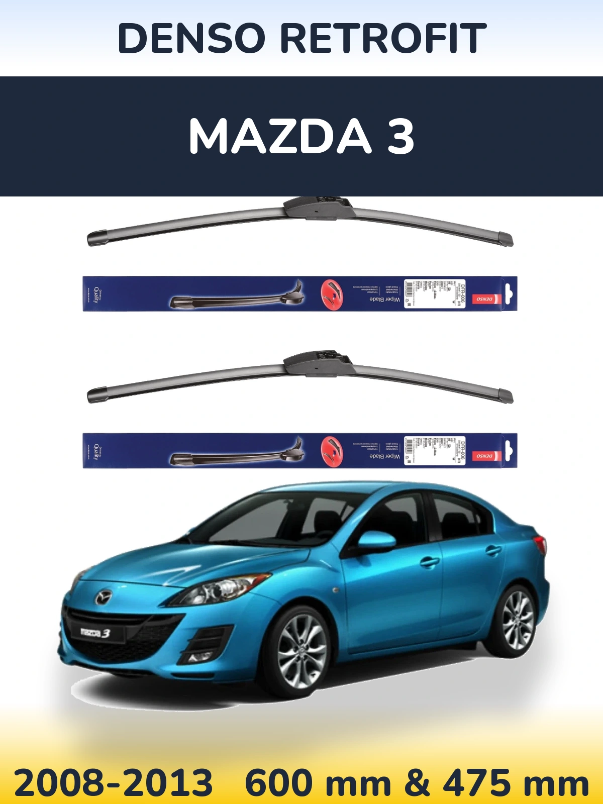 Front wiper blade set Denso Retrofit 600 & 475 mm for Mazda 3 2008-2013
