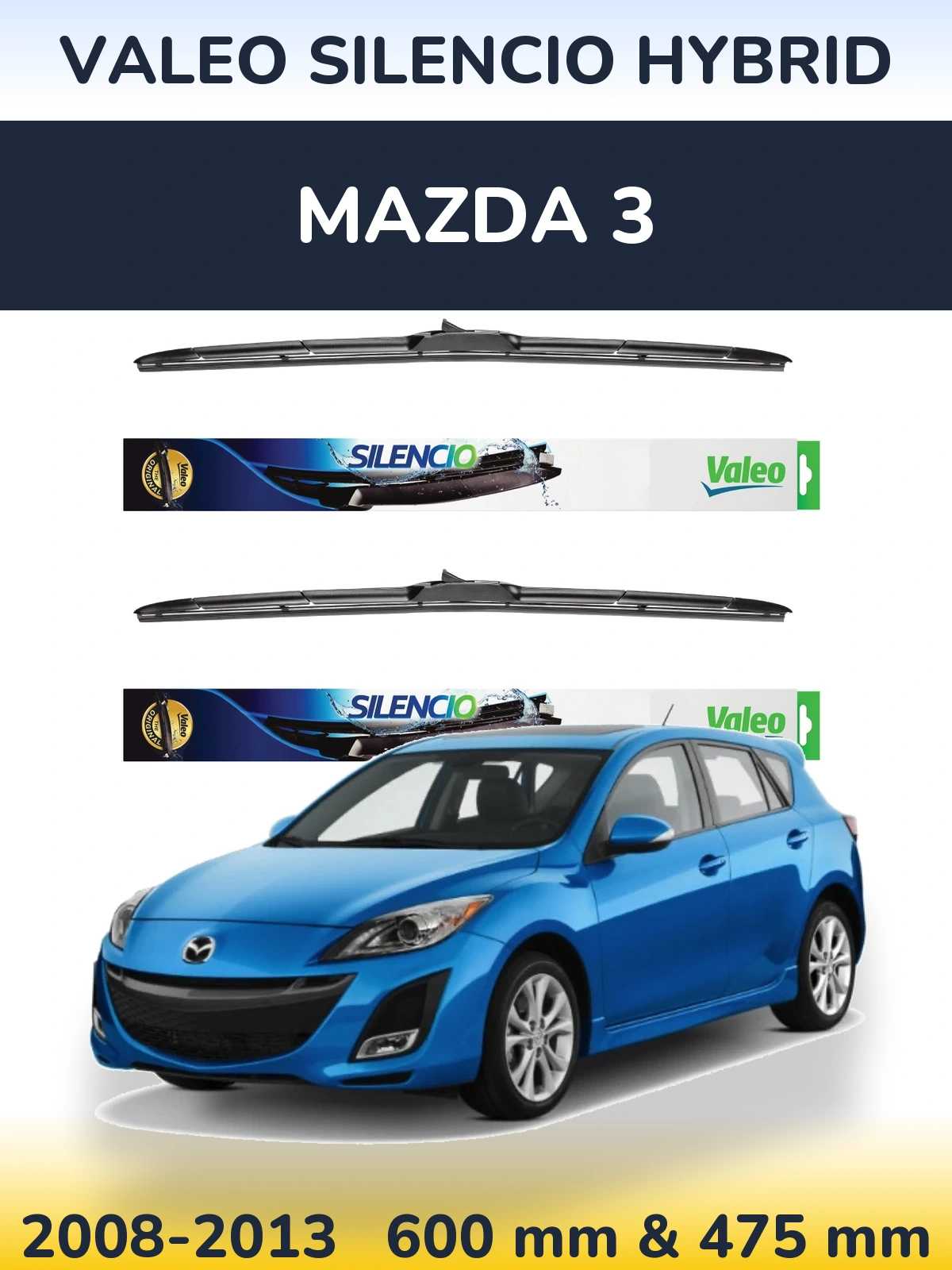 Комплект передних дворников Valeo Silencio Hybrid 600 & 475 мм для Mazda 3 2008-2013