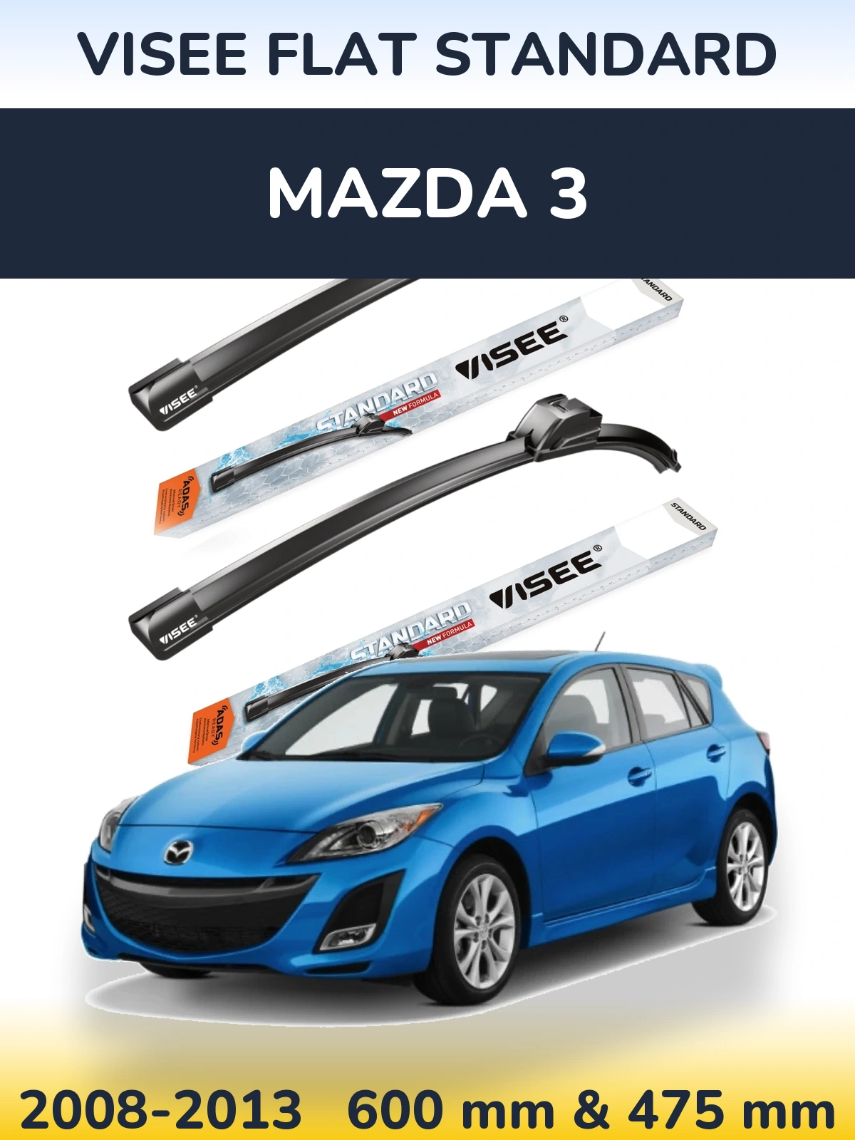 Комплект передніх щіток VISEE FLAT STANDARD 600 & 475 мм для Mazda 3 2008-2013