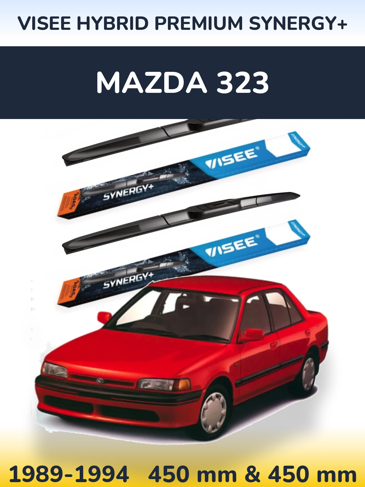 Front wiper blade set VISEE HYBRID PREMIUM SYNERGY+ 450 & 450 mm for Mazda 323 1989-1994