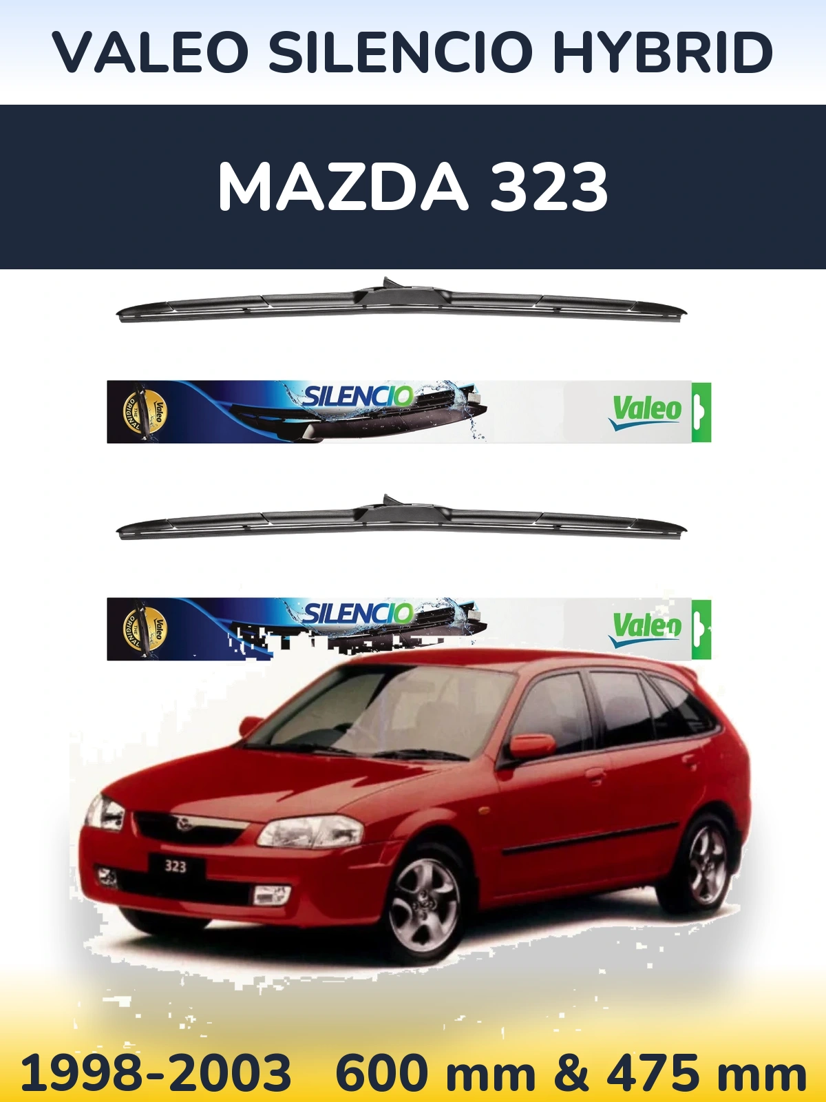 Комплект передних дворников Valeo Silencio Hybrid 600 & 475 мм для Mazda 323 1998-2003
