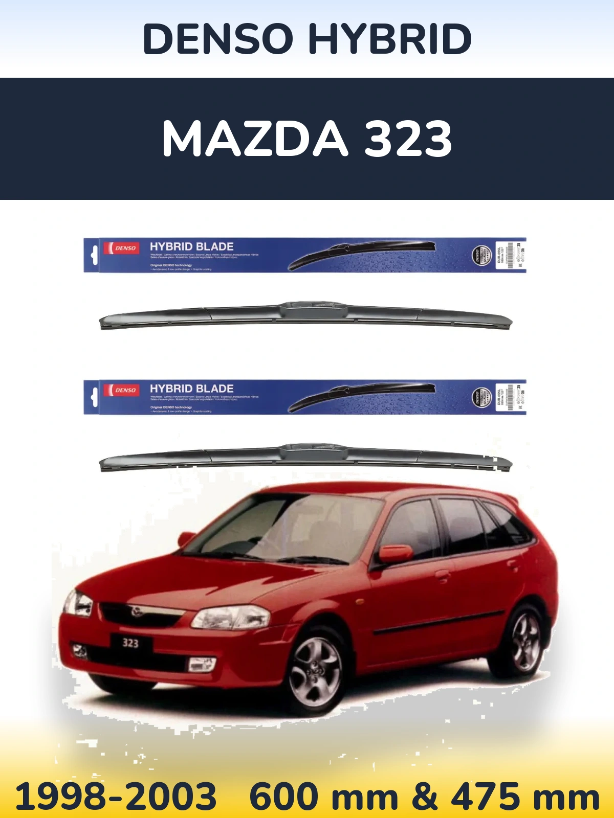 Front wiper blade set Denso Hybrid 600 & 475 mm for Mazda 323 1998-2003