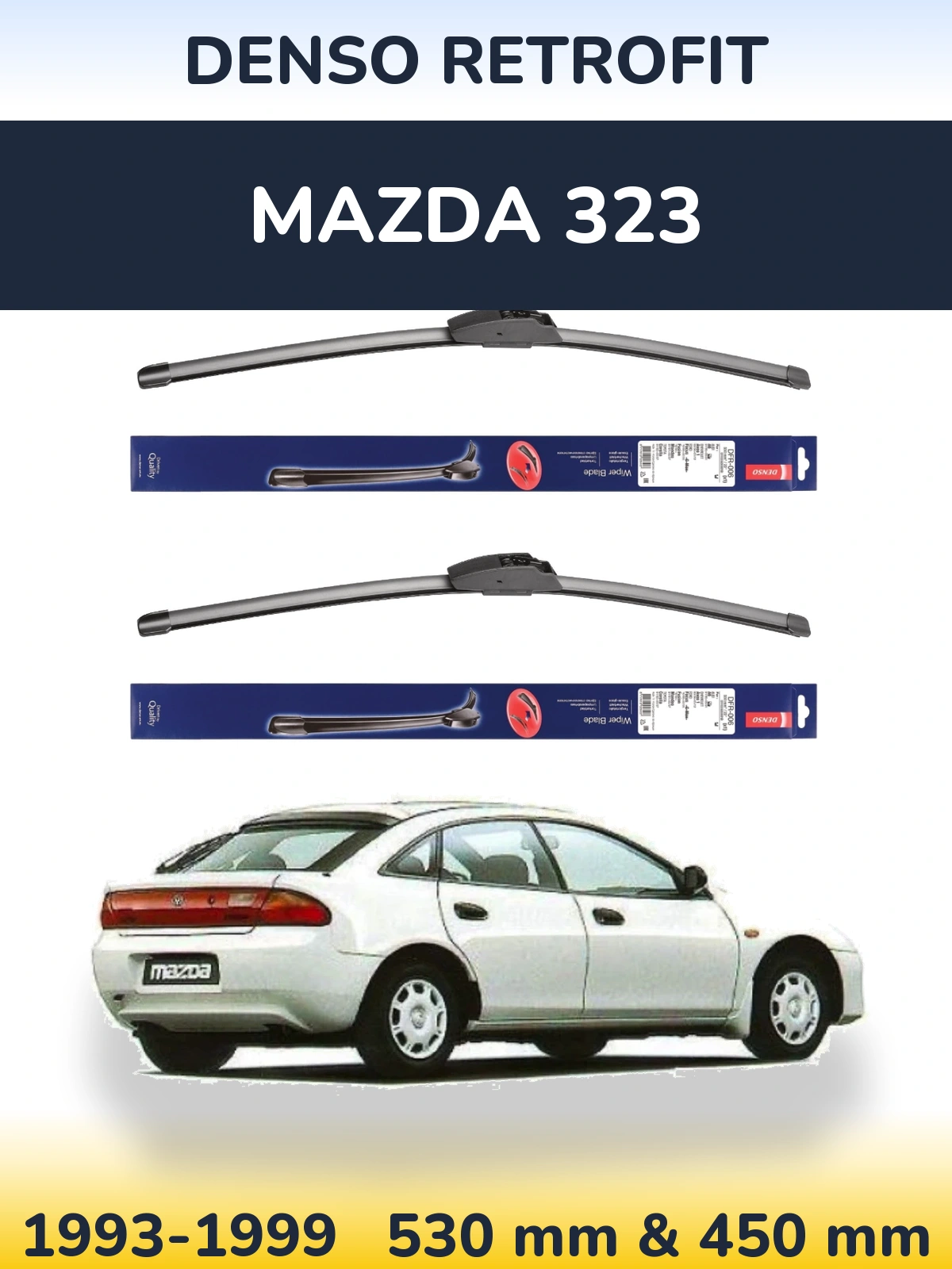 Front wiper blade set Denso Retrofit 530 & 450 mm for Mazda 323 1993-1999