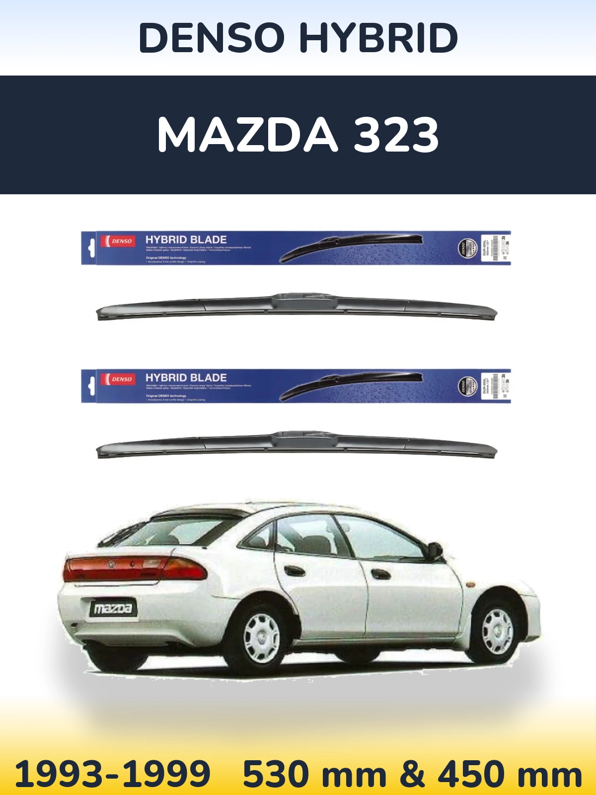 Front wiper blade set Denso Hybrid 530 & 450 mm for Mazda 323 1993-1999