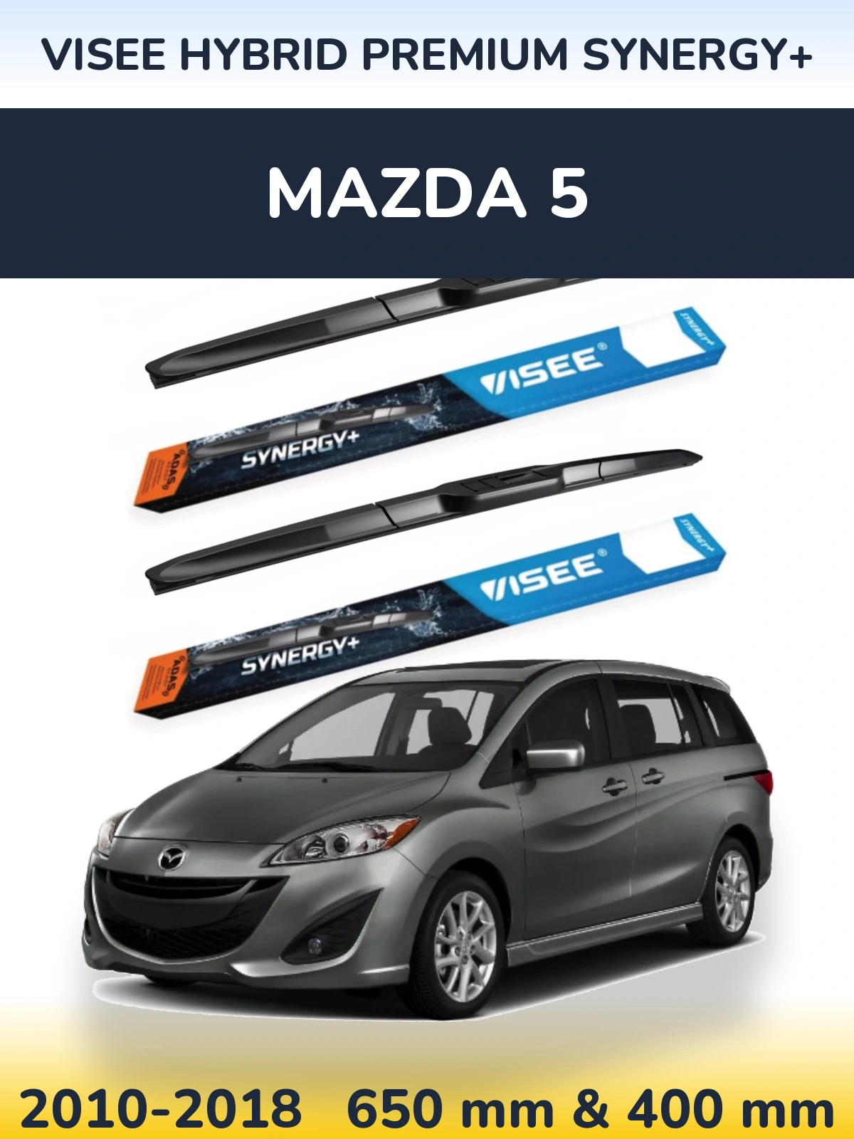Комплект передних дворников VISEE HYBRID PREMIUM SYNERGY+ 650 & 400 мм для Mazda 5 2010-2018