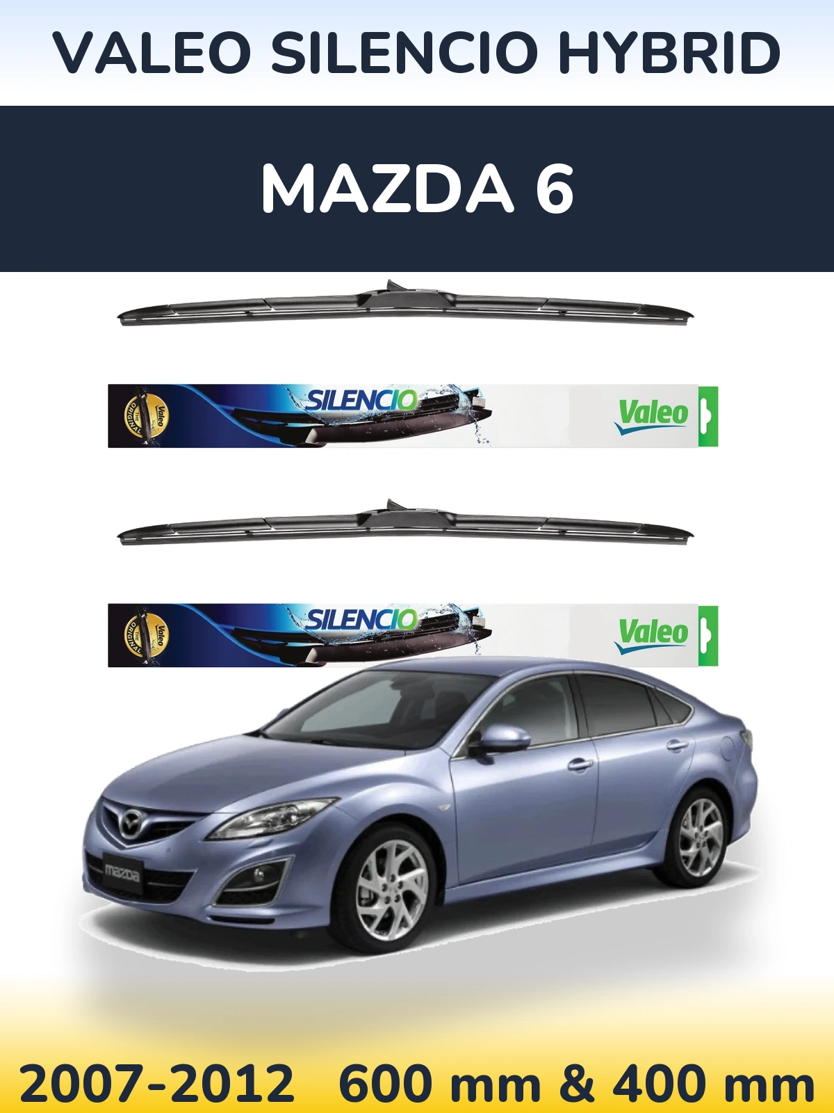 Front wiper blade set Valeo Silencio Hybrid 600 & 400 mm for Mazda 6 2007-2012