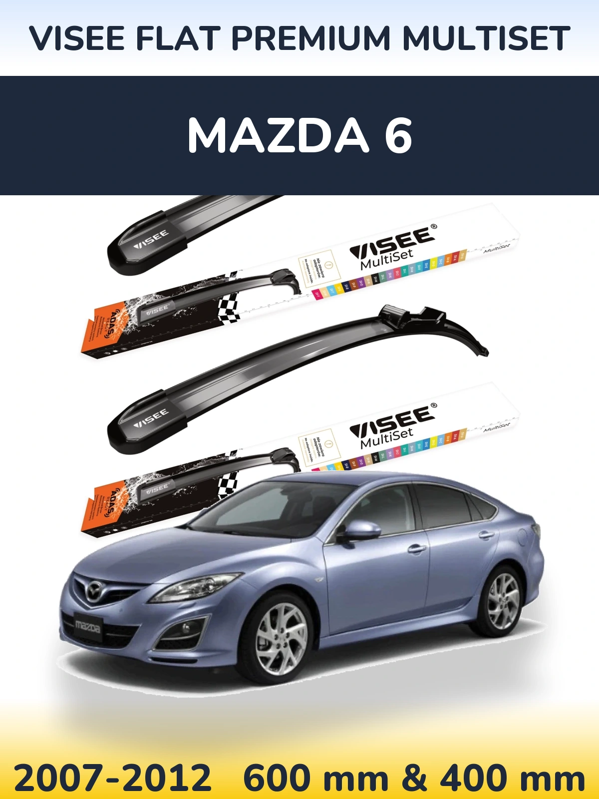 Комплект передніх щіток VISEE FLAT PREMIUM MultiSet 600 & 400 мм для Mazda 6 2007-2012