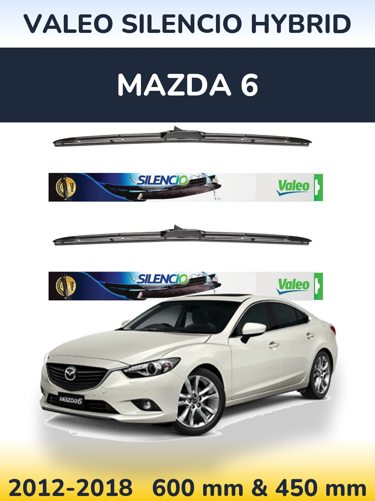 Комплект передних дворников Valeo Silencio Hybrid 600 & 450 мм для Mazda 6 2012-2018