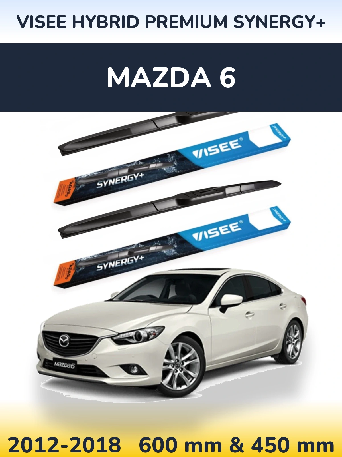 Front wiper blade set VISEE HYBRID PREMIUM SYNERGY+ 600 & 450 mm for Mazda 6 2012-2018