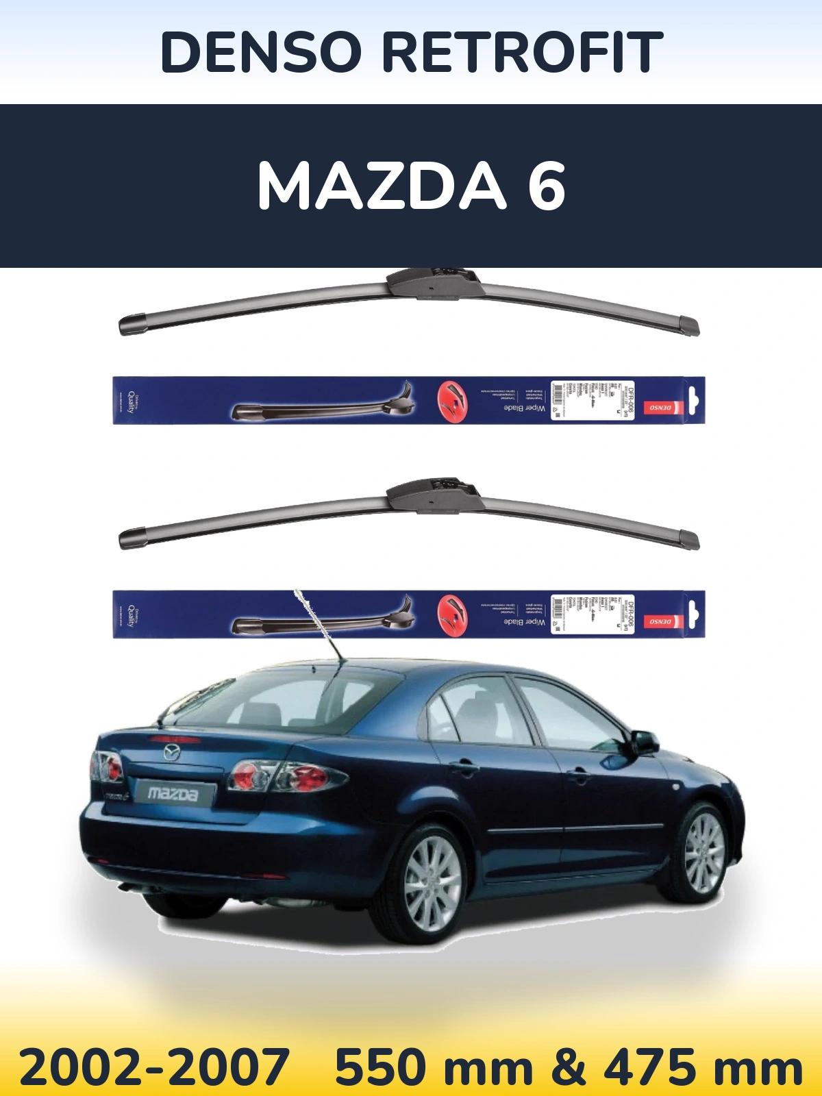 Front wiper blade set Denso Retrofit 550 & 475 mm for Mazda 6 2002-2007