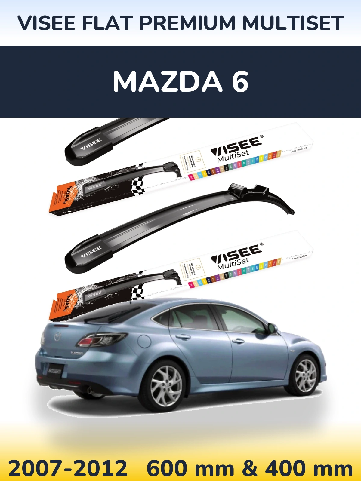 Front wiper blade set VISEE FLAT PREMIUM MultiSet 600 & 400 mm for Mazda 6 2007-2012