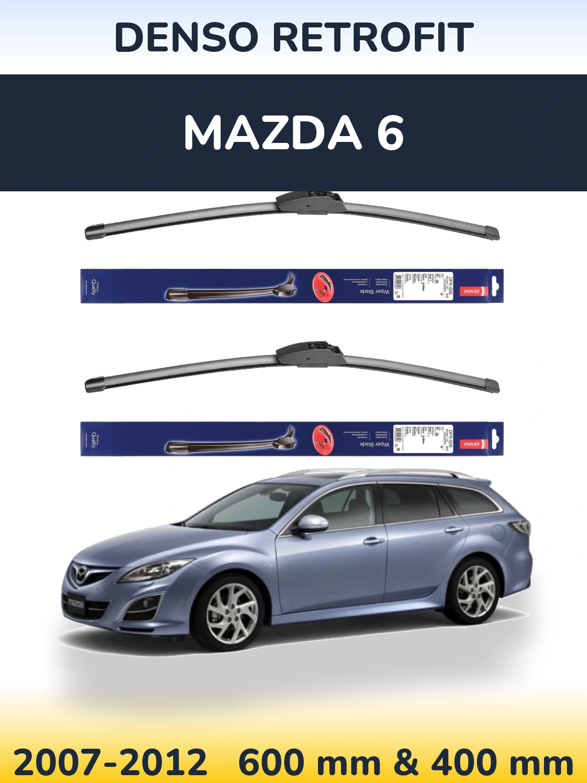 Front wiper blade set Denso Retrofit 600 & 400 mm for Mazda 6 2007-2012