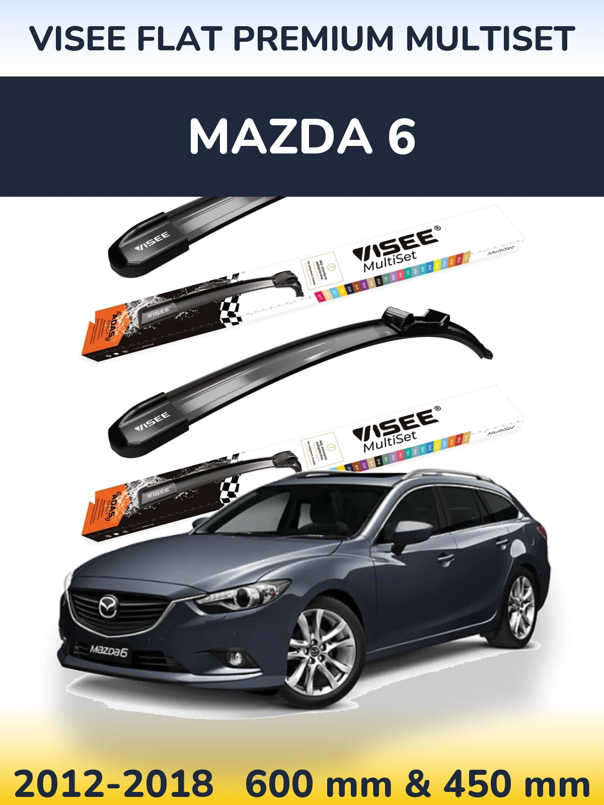 Front wiper blade set VISEE FLAT PREMIUM MultiSet 600 & 450 mm for Mazda 6 2012-2018