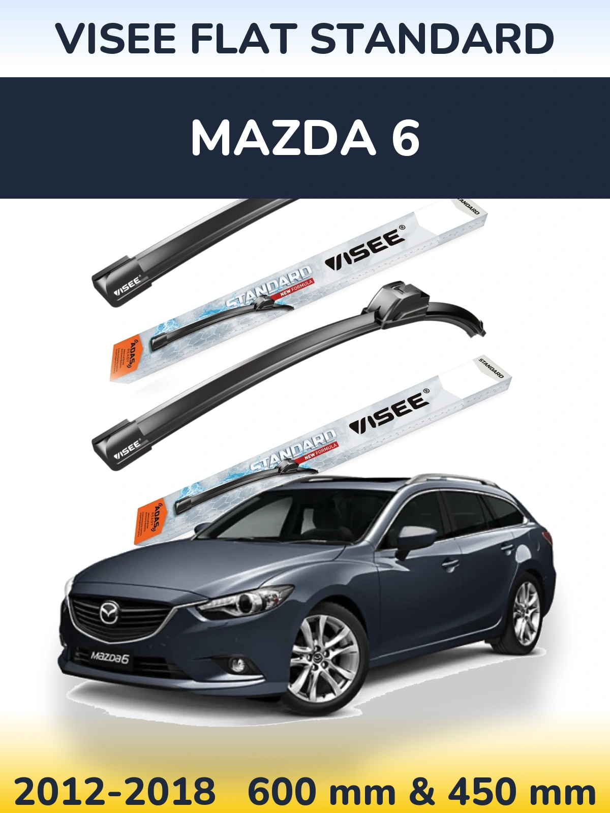 Комплект передніх щіток VISEE FLAT STANDARD 600 & 450 мм для Mazda 6 2012-2018