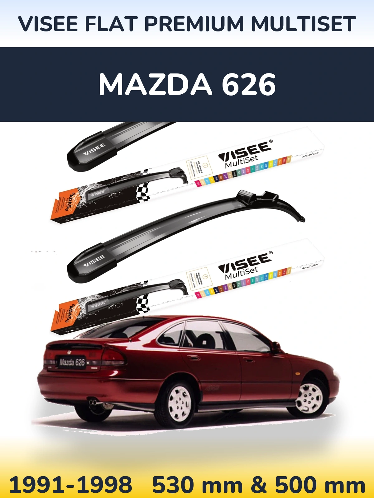 Front wiper blade set VISEE FLAT PREMIUM MultiSet 530 & 500 mm for Mazda 626 1991-1998