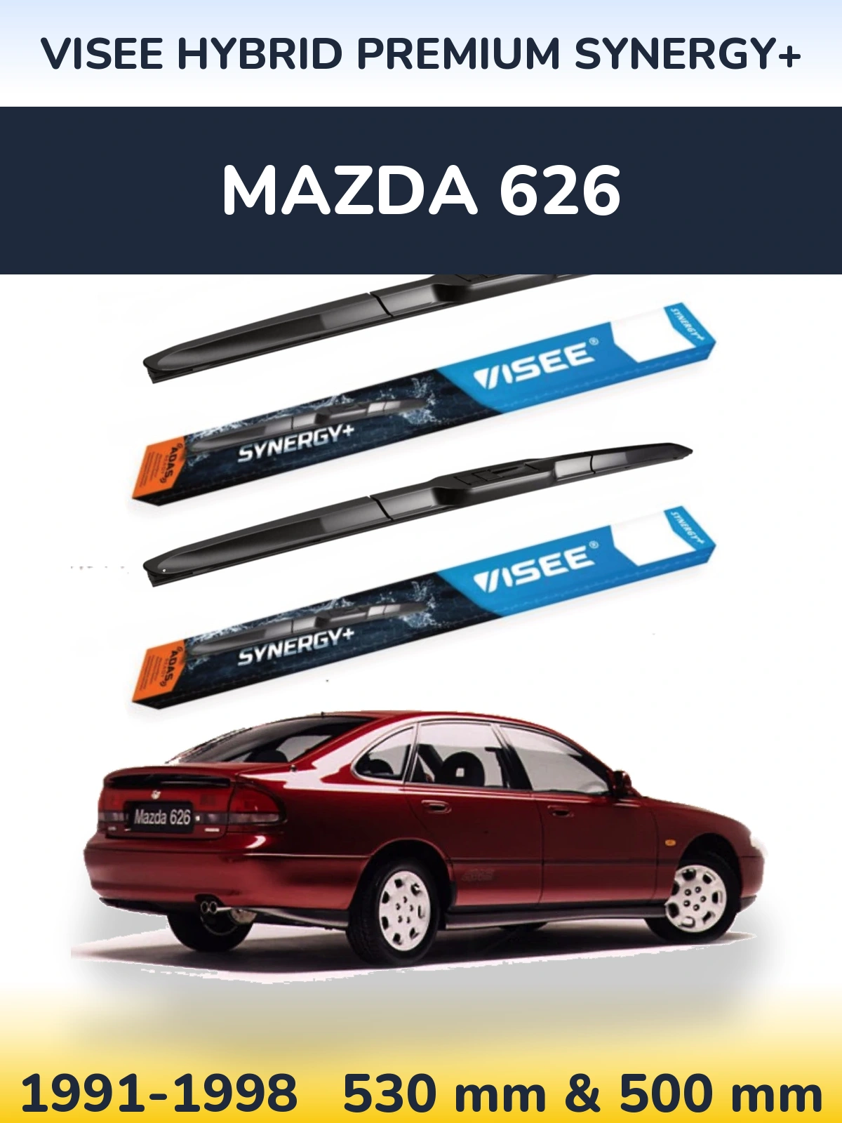 Front wiper blade set VISEE HYBRID PREMIUM SYNERGY+ 530 & 500 mm for Mazda 626 1991-1998