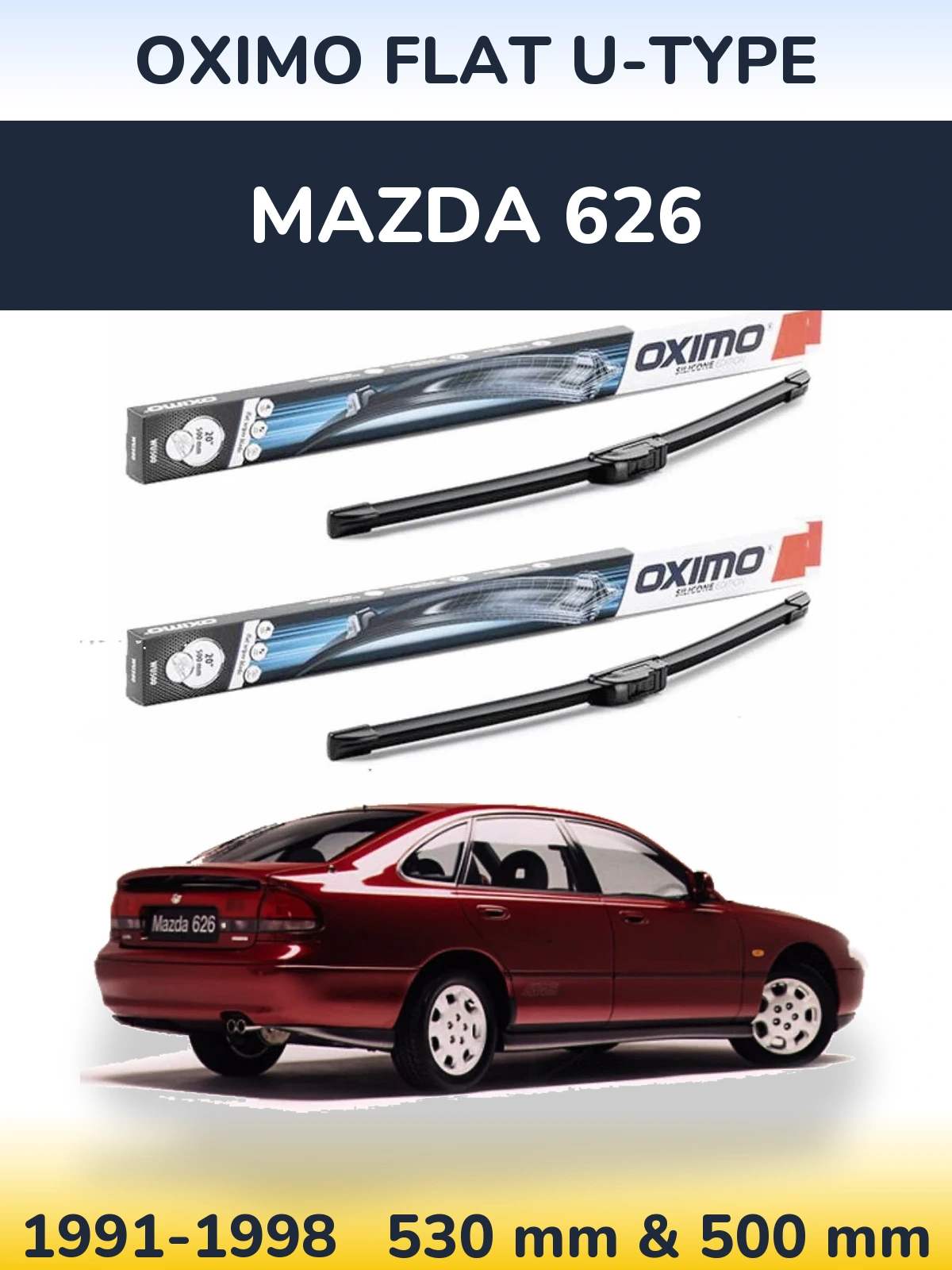 Комплект передніх щіток Oximo Flat U-type 530 & 500 мм для Mazda 626 1991-1998