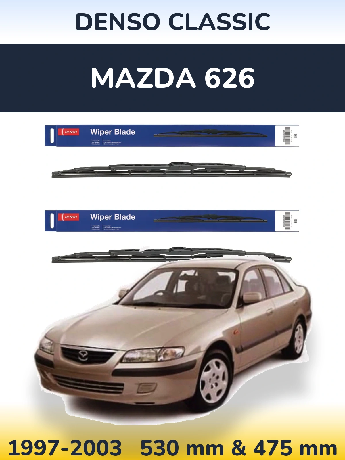 Front wiper blade set Denso Classic 530 & 475 mm for Mazda 626 1997-2003