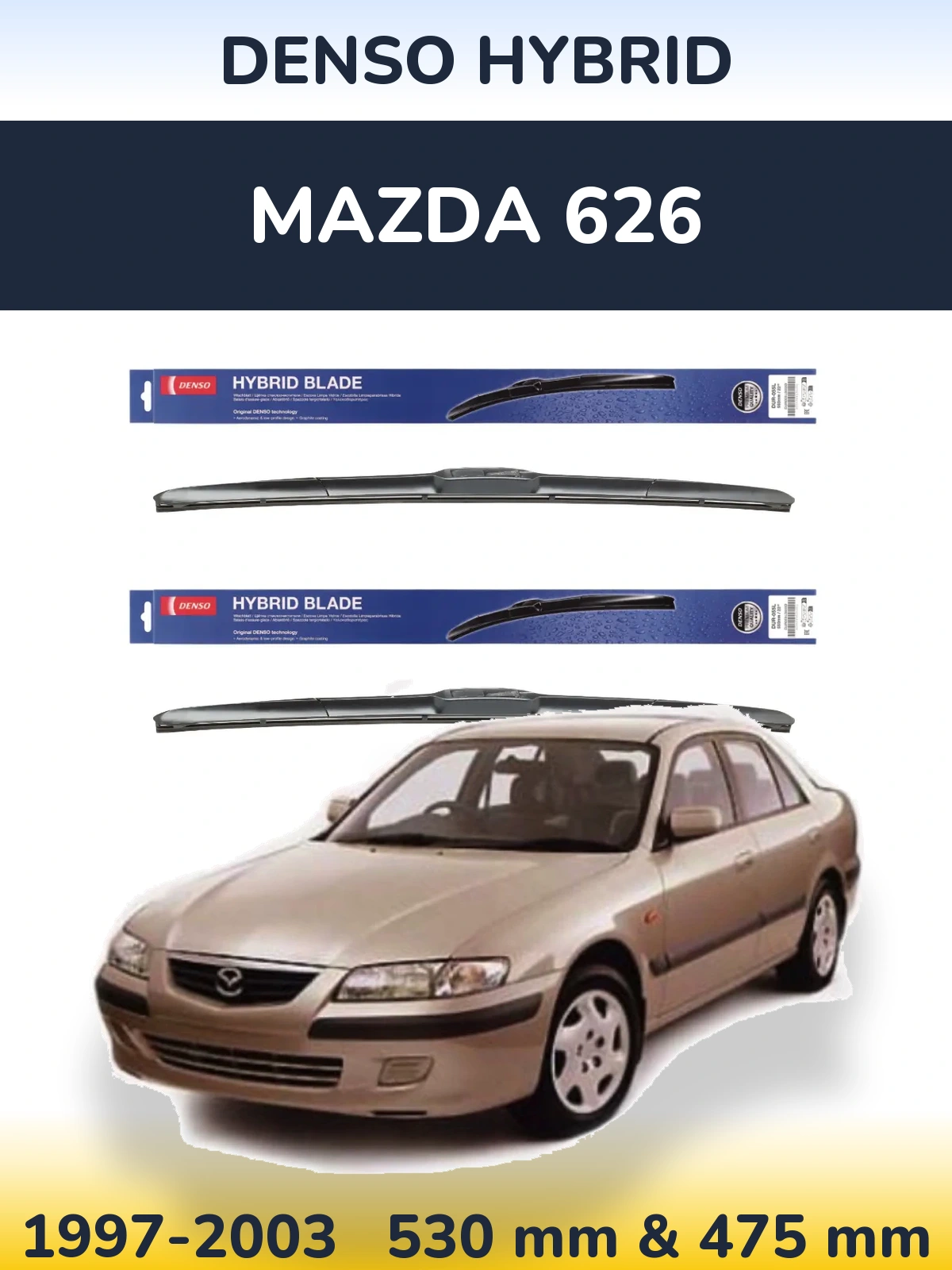 Front wiper blade set Denso Hybrid 530 & 475 mm for Mazda 626 1997-2003