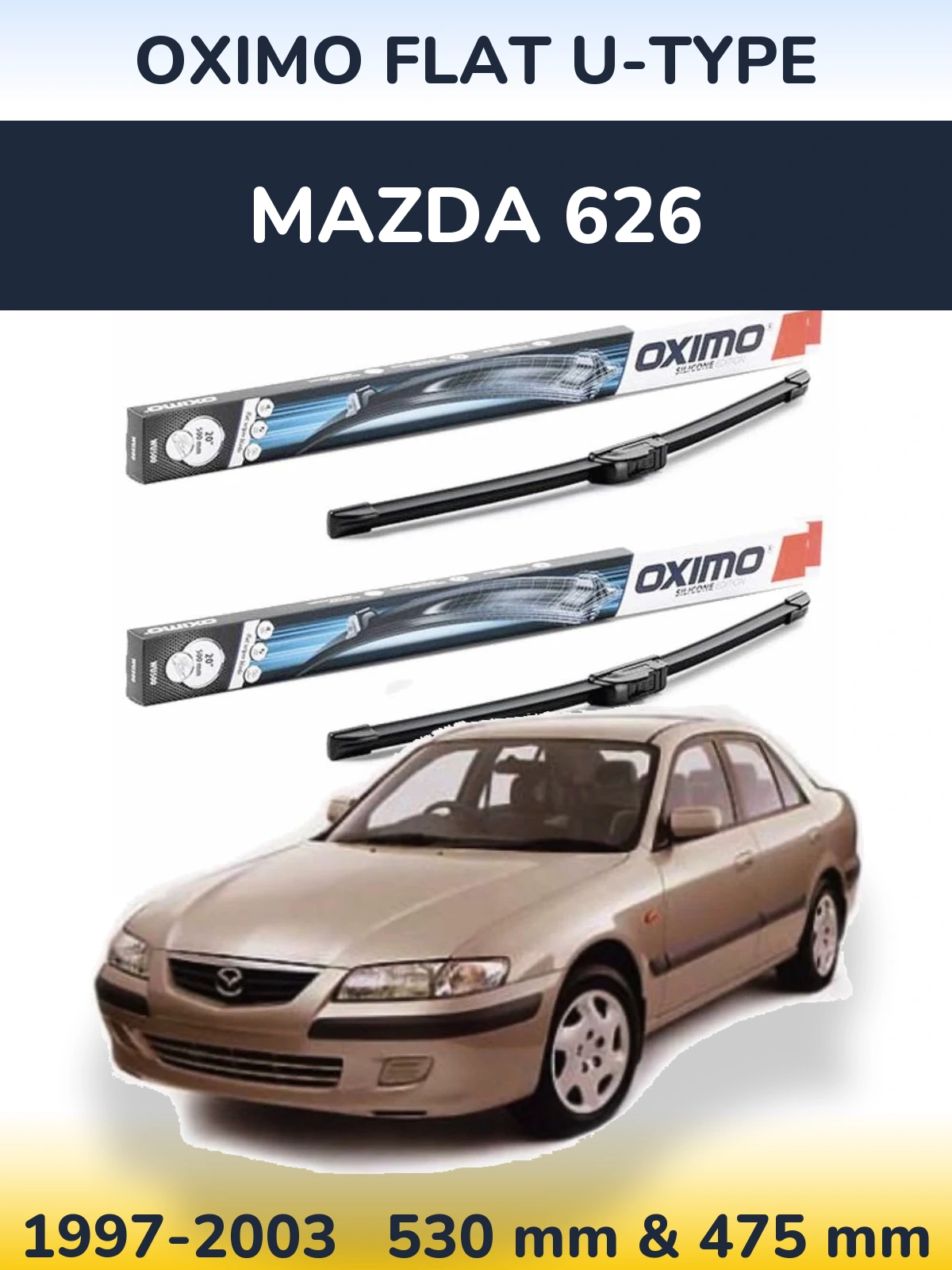 Front wiper blade set Oximo Flat U-type 530 & 475 mm for Mazda 626 1997-2003