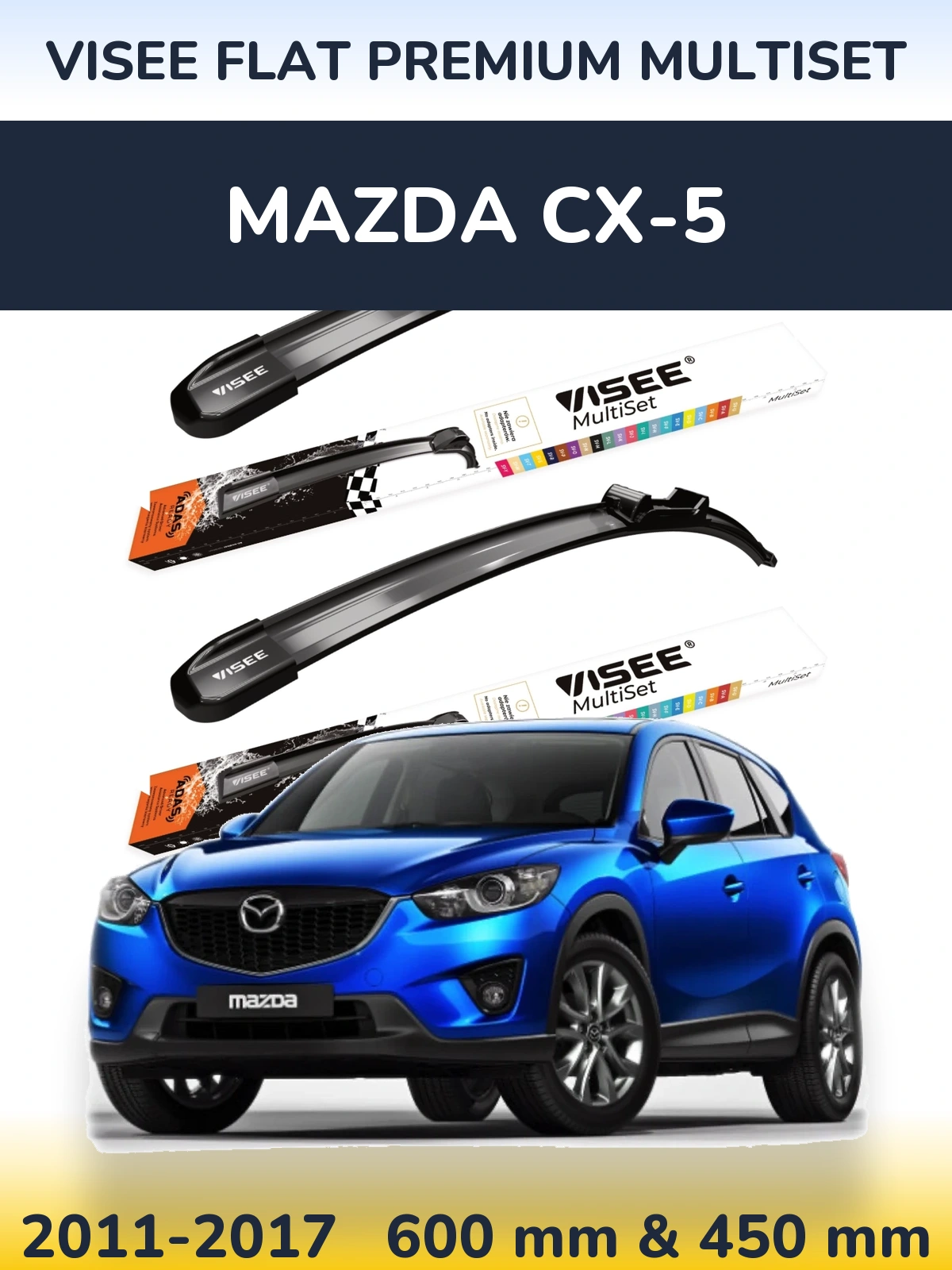 Комплект передних дворников VISEE FLAT PREMIUM MultiSet 600 & 450 мм для Mazda CX-5 2011-2017
