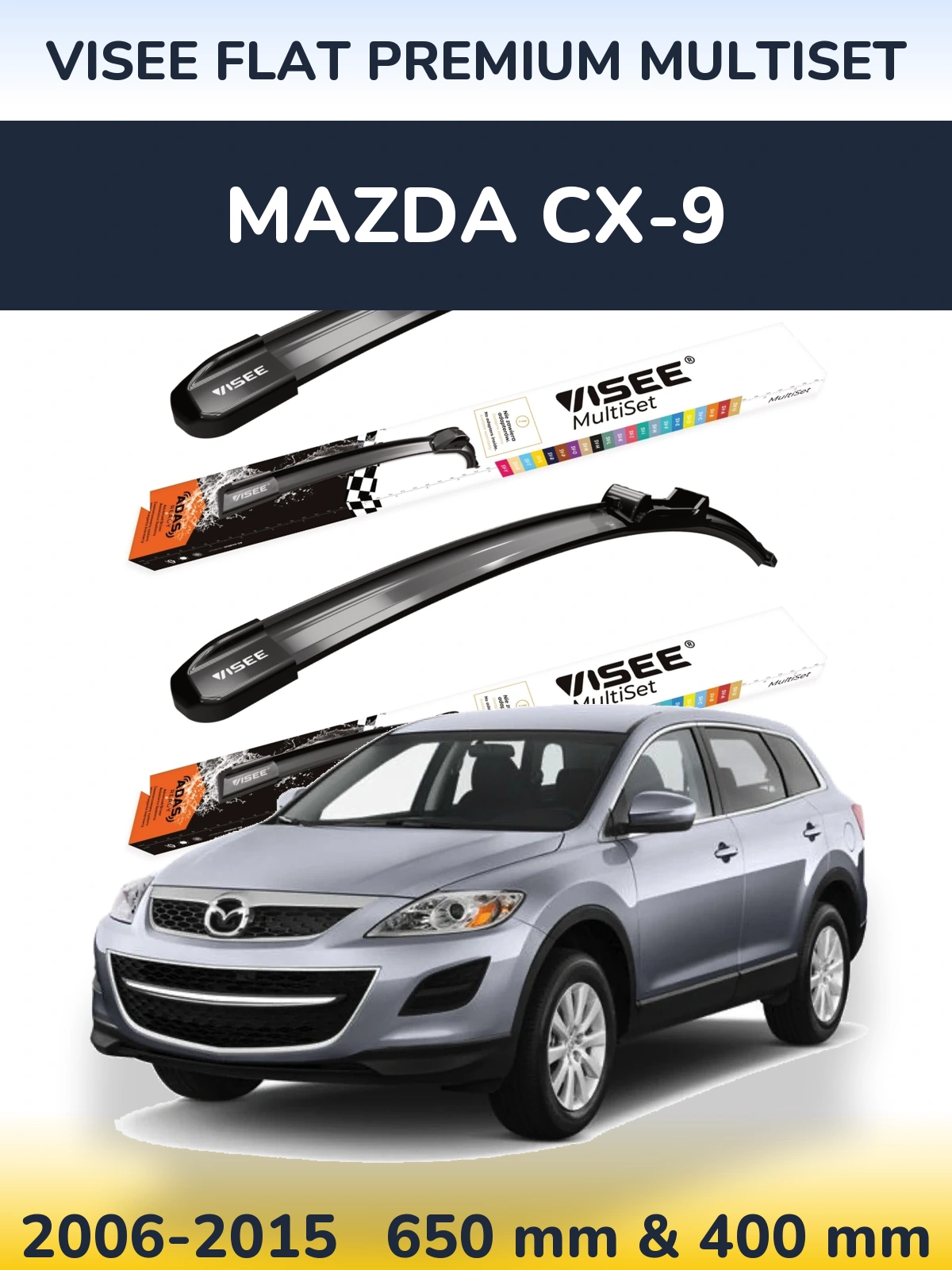 Front wiper blade set VISEE FLAT PREMIUM MultiSet 650 & 400 mm for Mazda CX-9 2006-2015