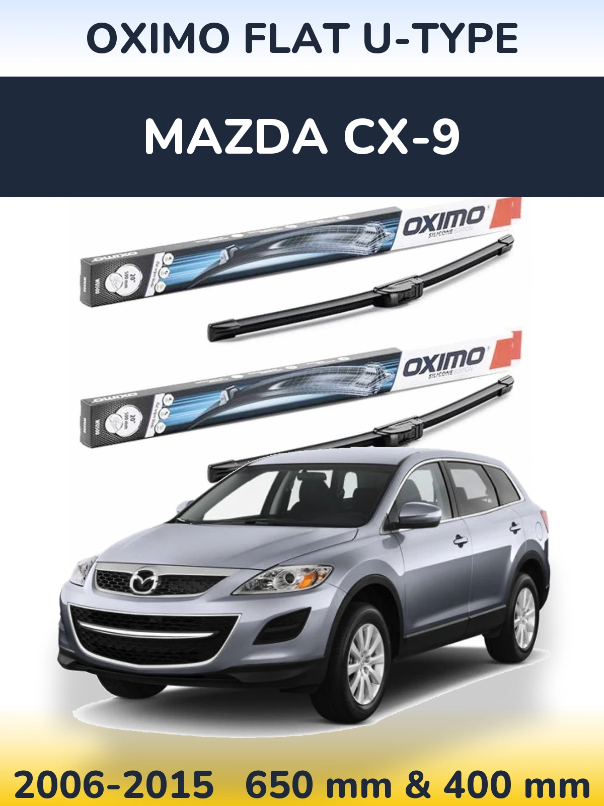 Комплект передних дворников Oximo Flat U-type 650 & 400 мм для Mazda CX-9 2006-2015